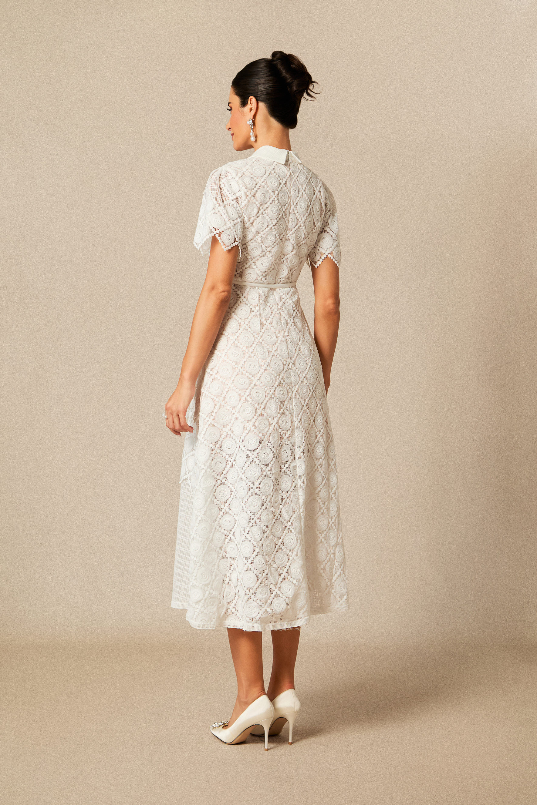 Grace Lace Embroidered Short Sleeve Midi Dress-purelyfable
