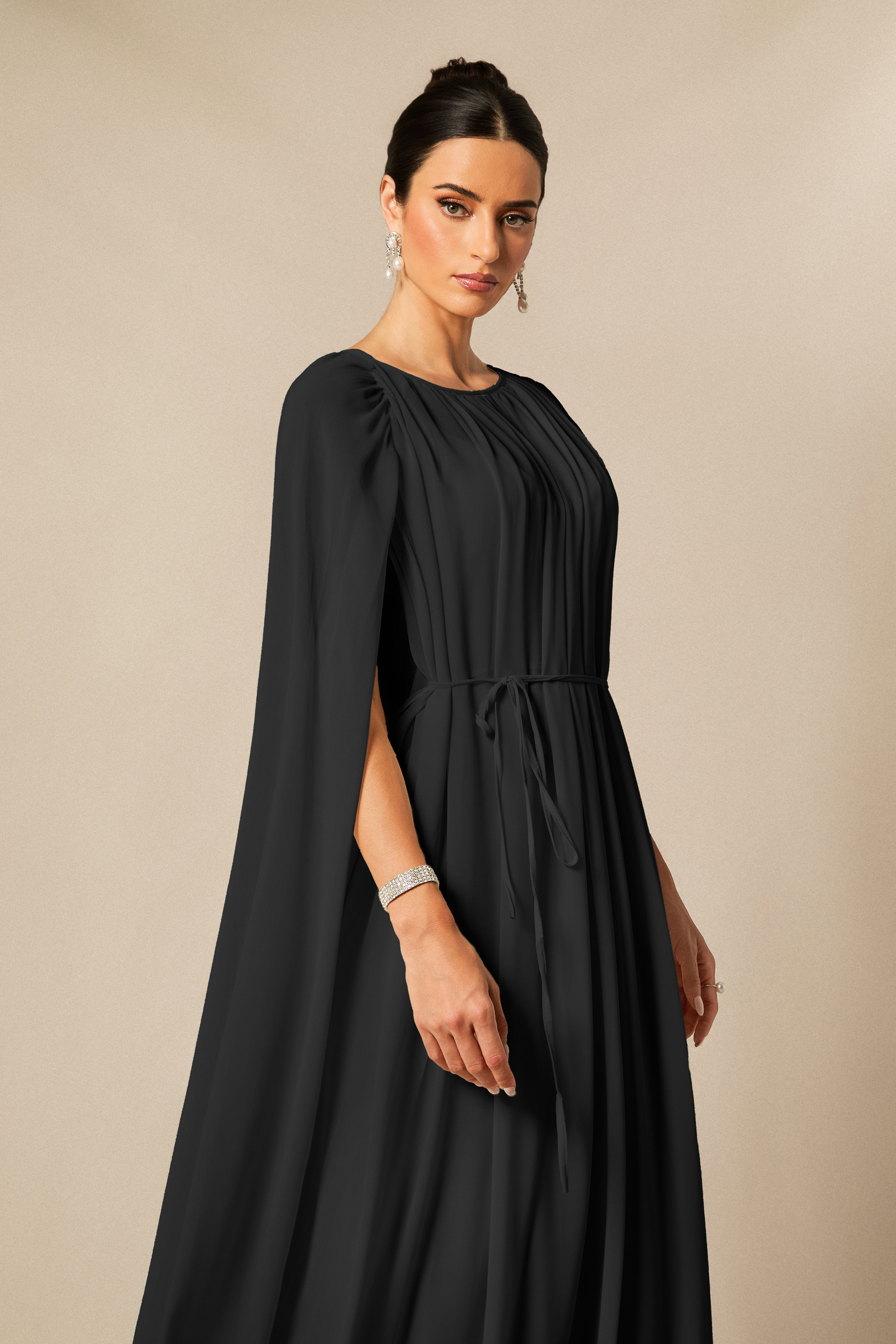 Aria Gathered Cape Chiffon Maxi Dress-purelyfable