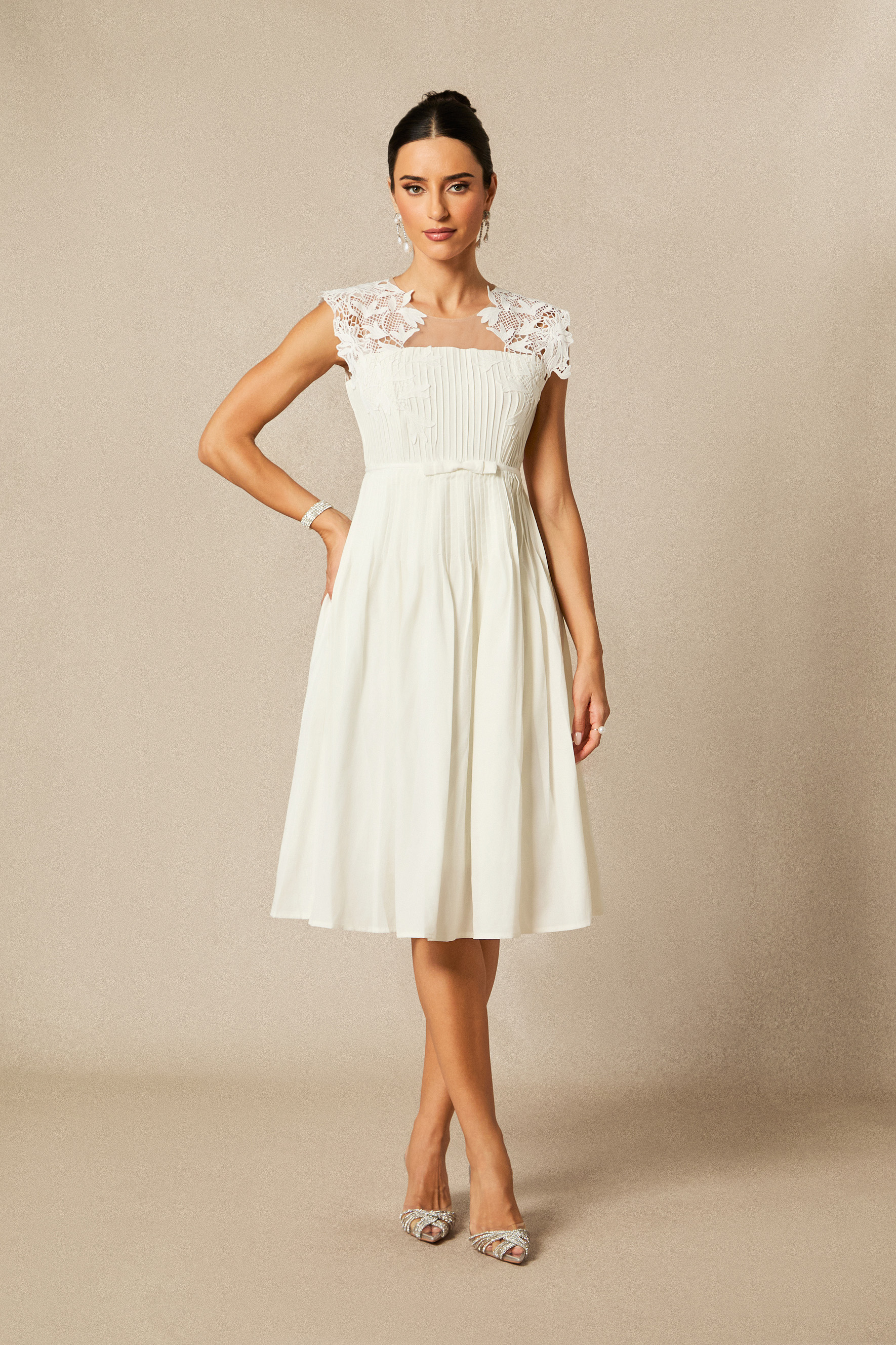 Freya Lace Embellished Pleated Midi Dress-purelyfable