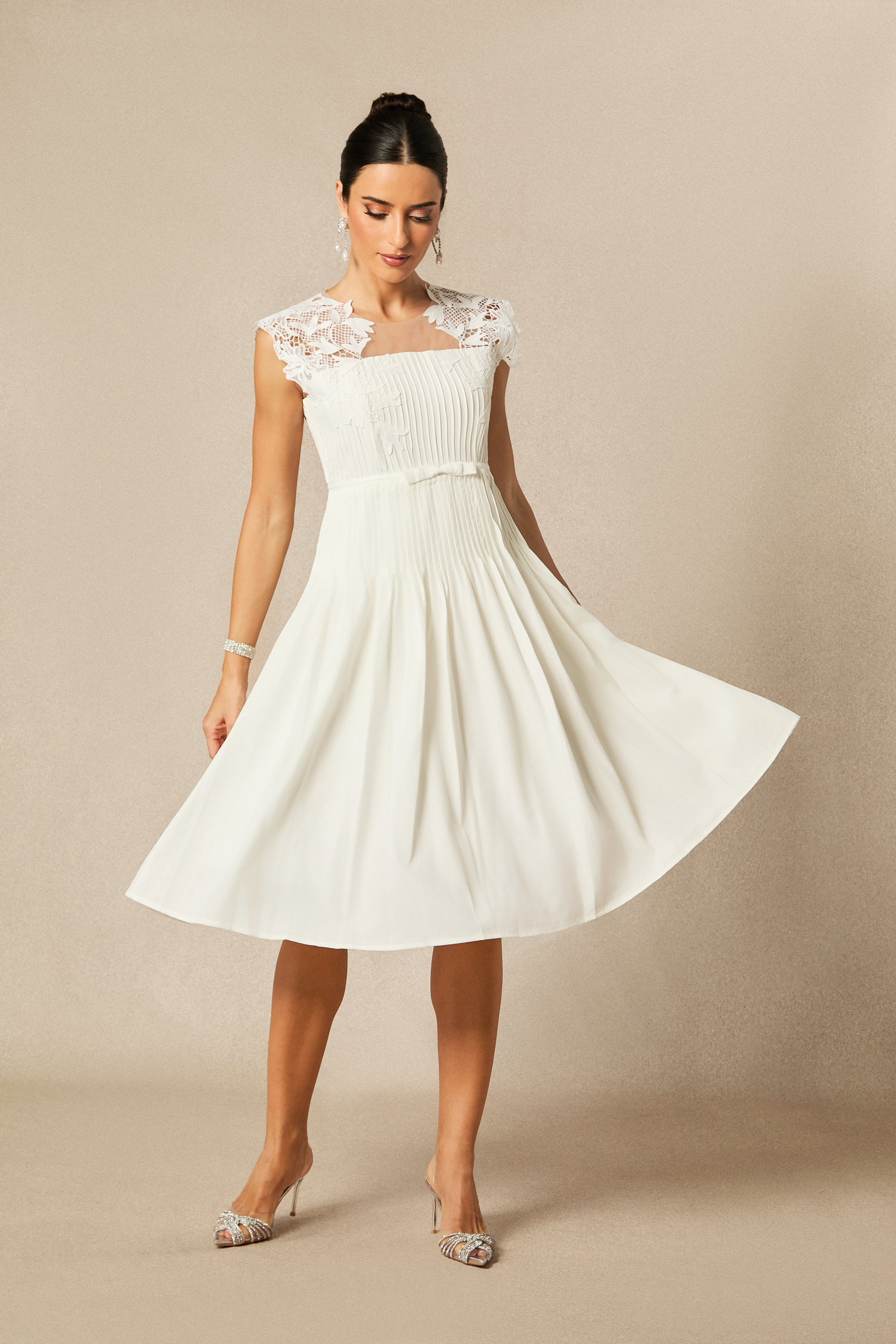 Freya Lace Embellished Pleated Midi Dress-purelyfable