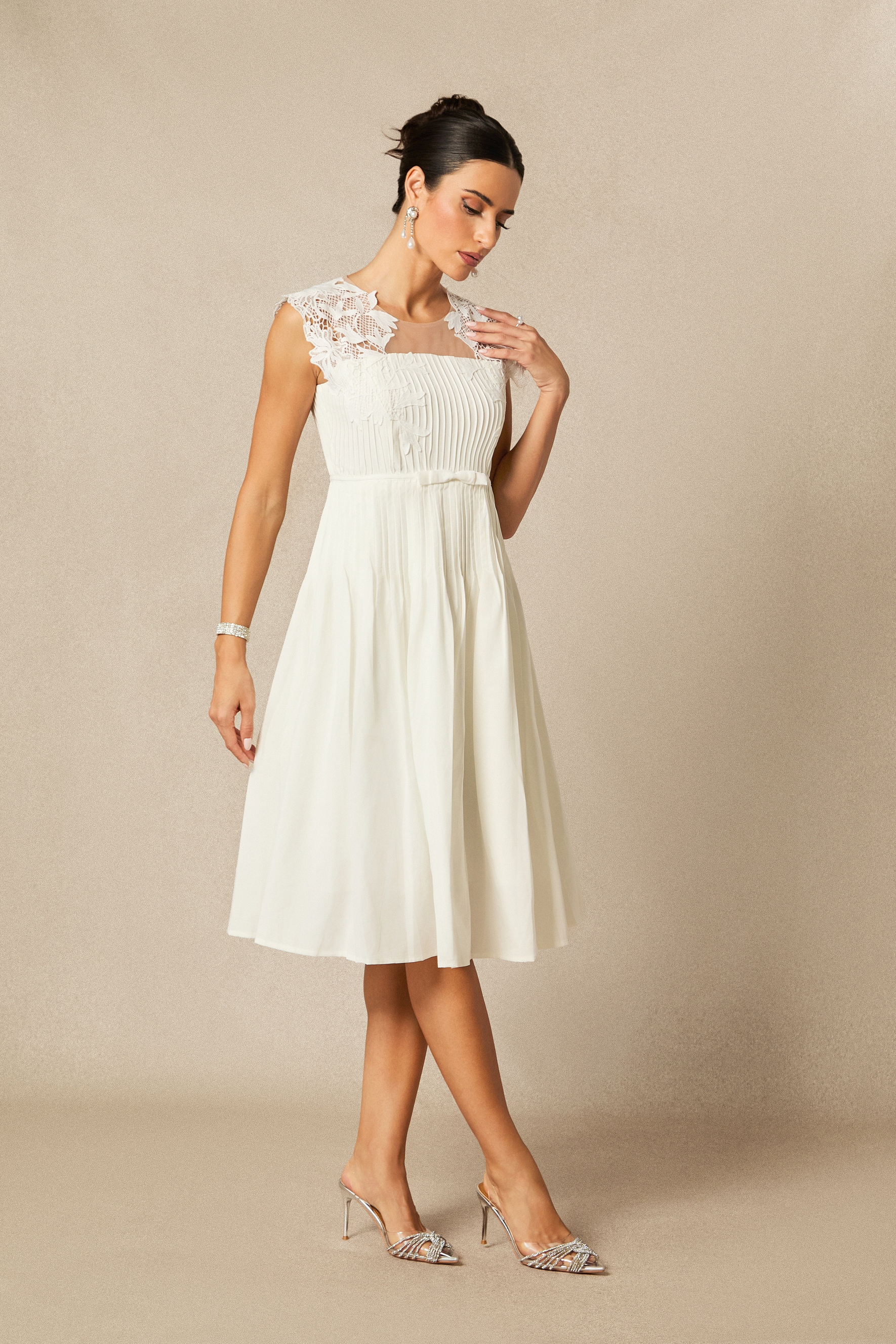 Freya Lace Embellished Pleated Midi Dress-purelyfable