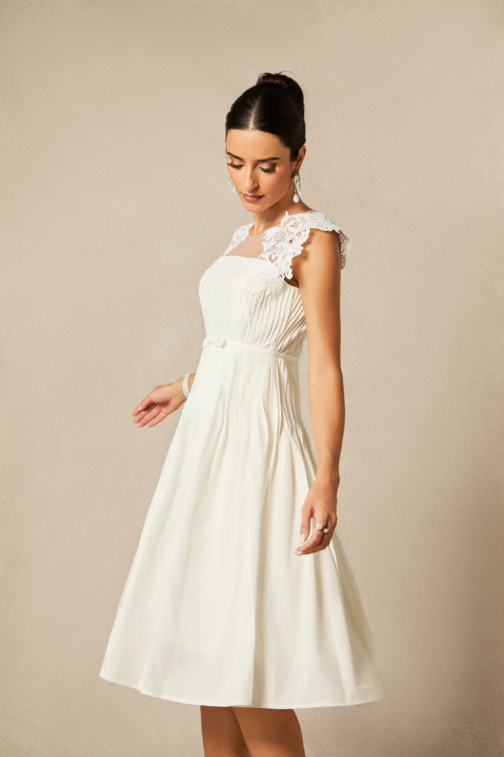 Freya Lace Embellished Pleated Midi Dress-purelyfable