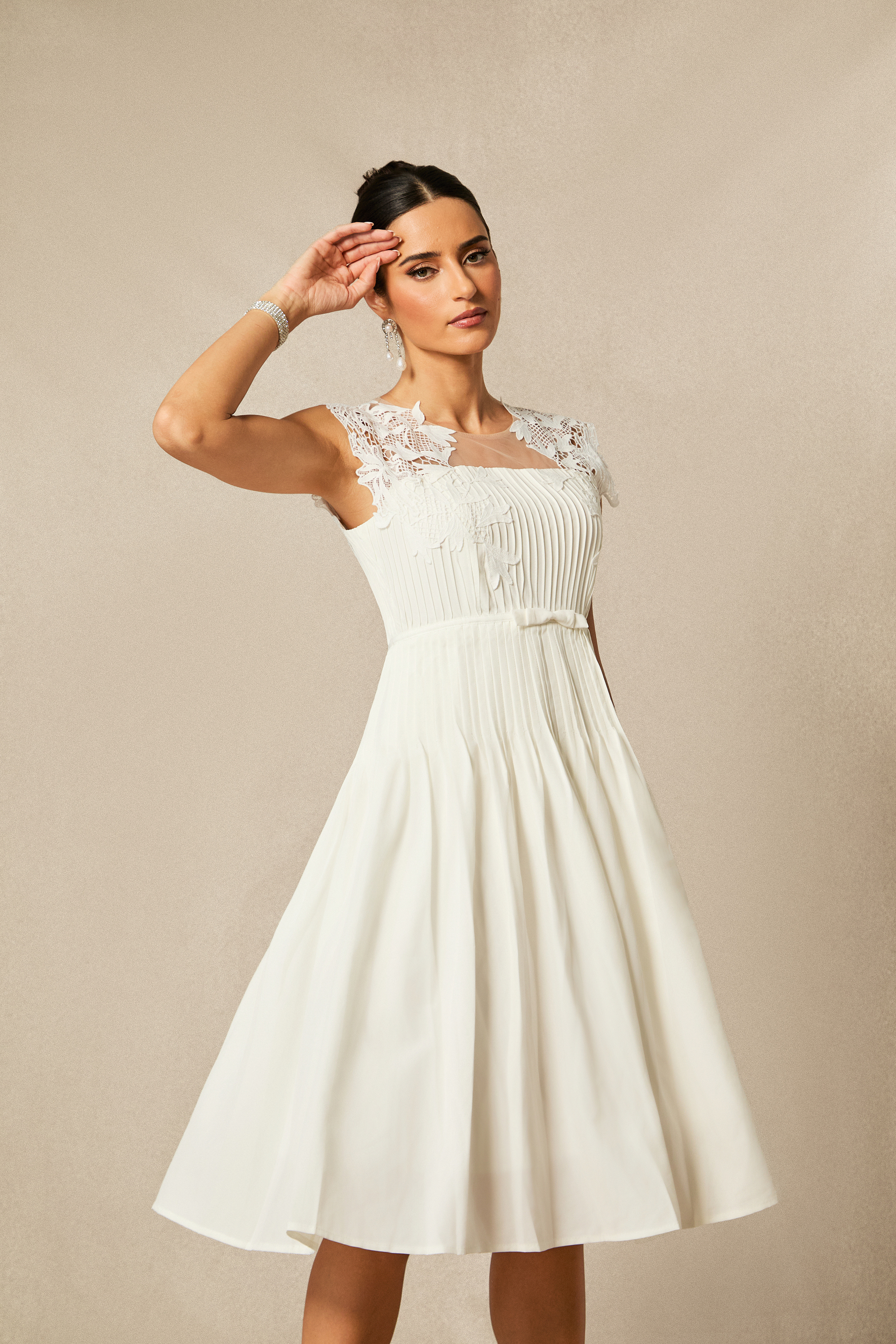 Freya Lace Embellished Pleated Midi Dress-purelyfable