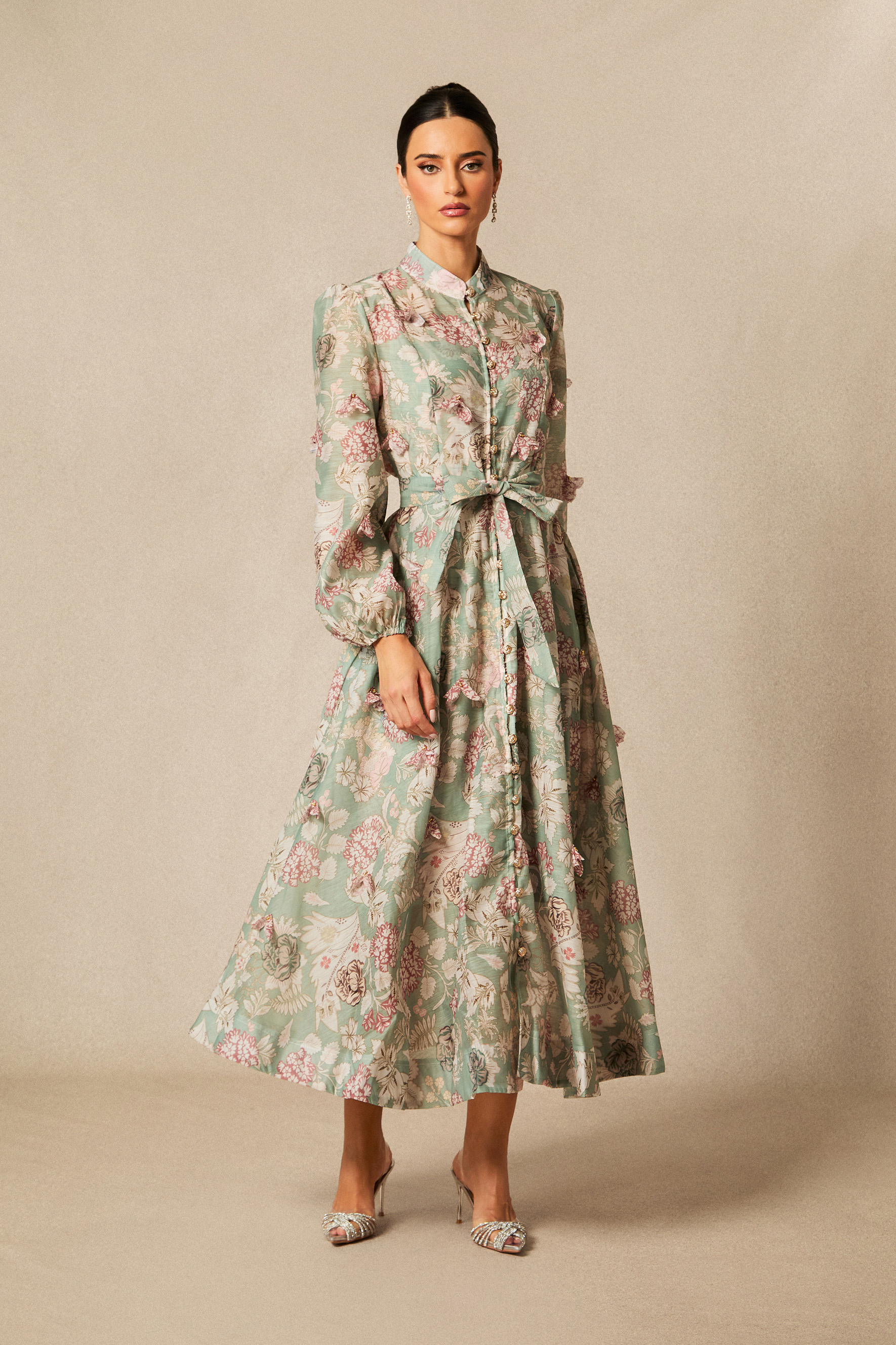 Sophie Floral Print Long Sleeve Midi Dress-purelyfable