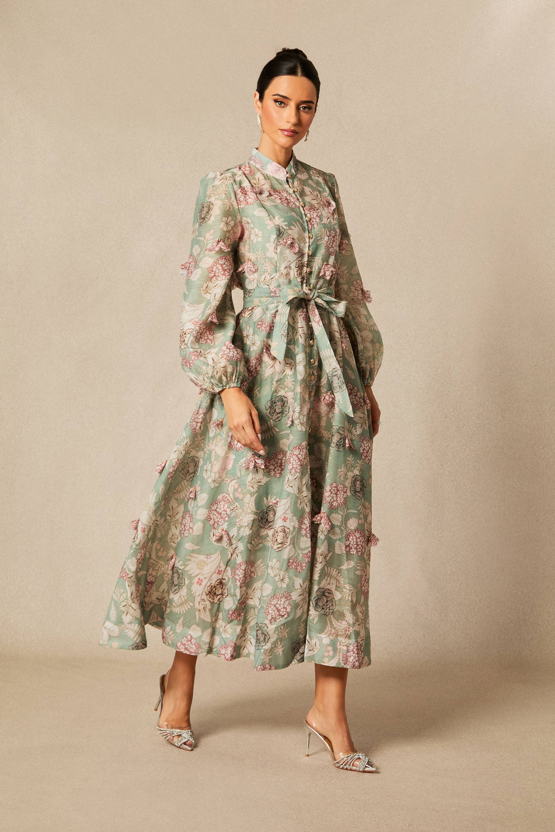 Sophie Floral Print Long Sleeve Midi Dress-purelyfable