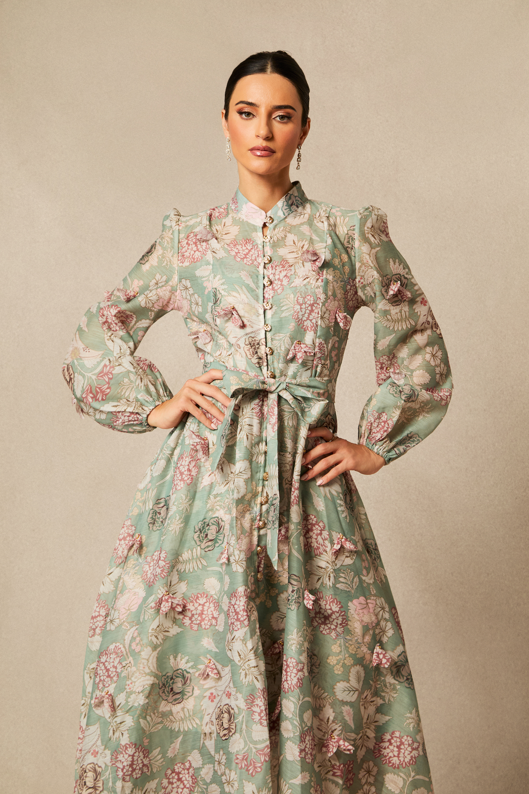 Sophie Floral Print Long Sleeve Midi Dress-purelyfable