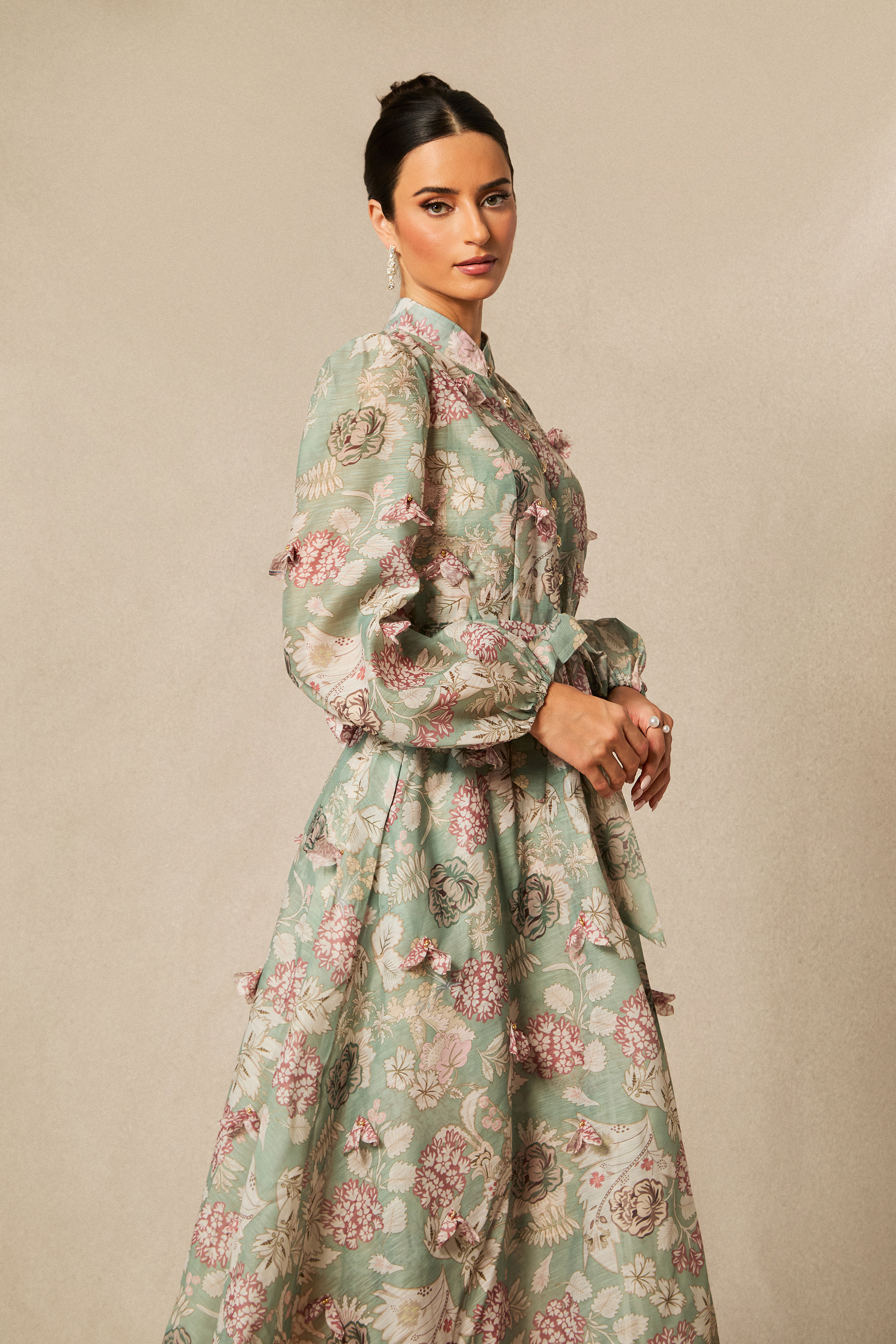 Sophie Floral Print Long Sleeve Midi Dress-purelyfable