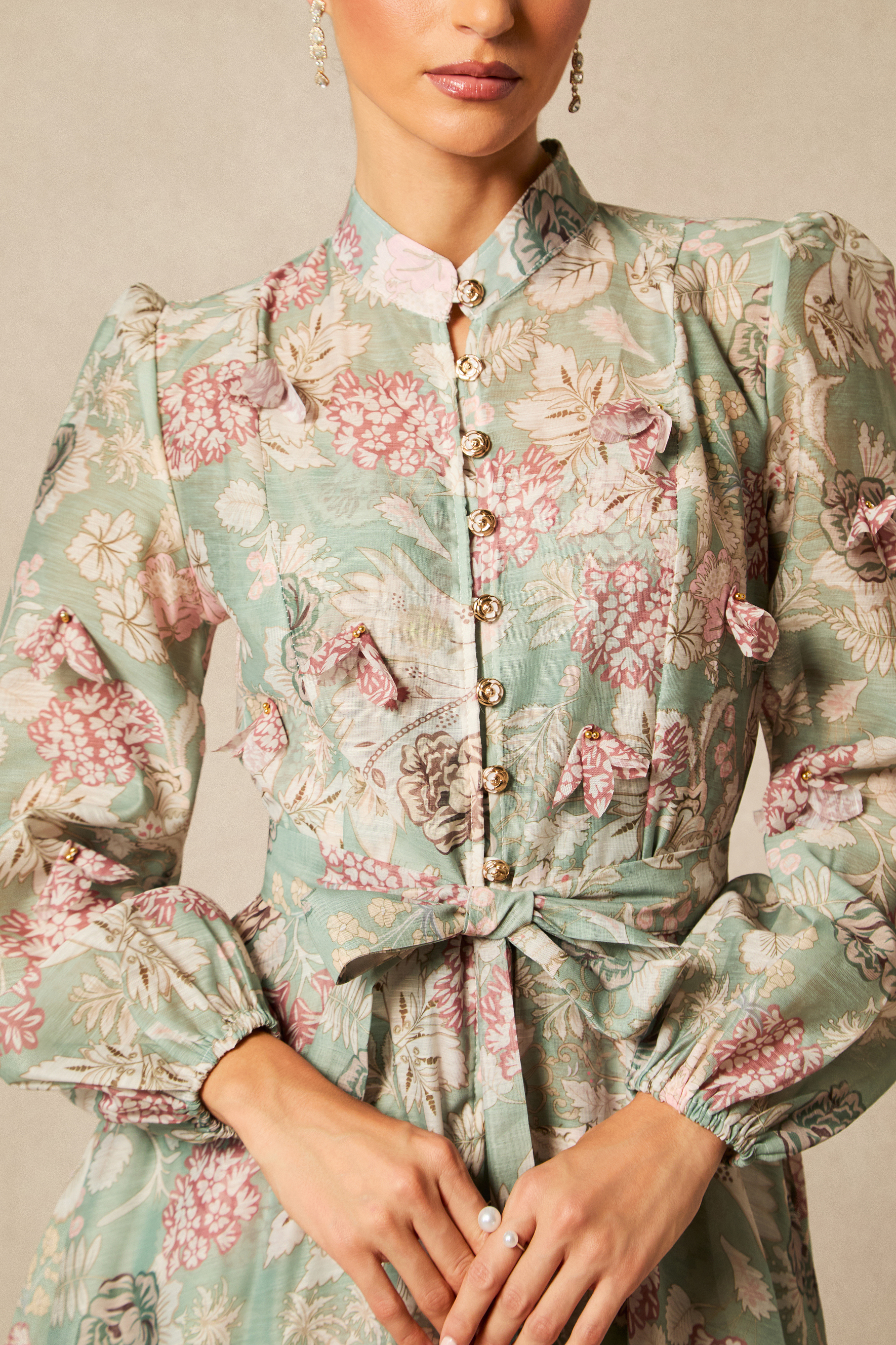 Sophie Floral Print Long Sleeve Midi Dress-purelyfable