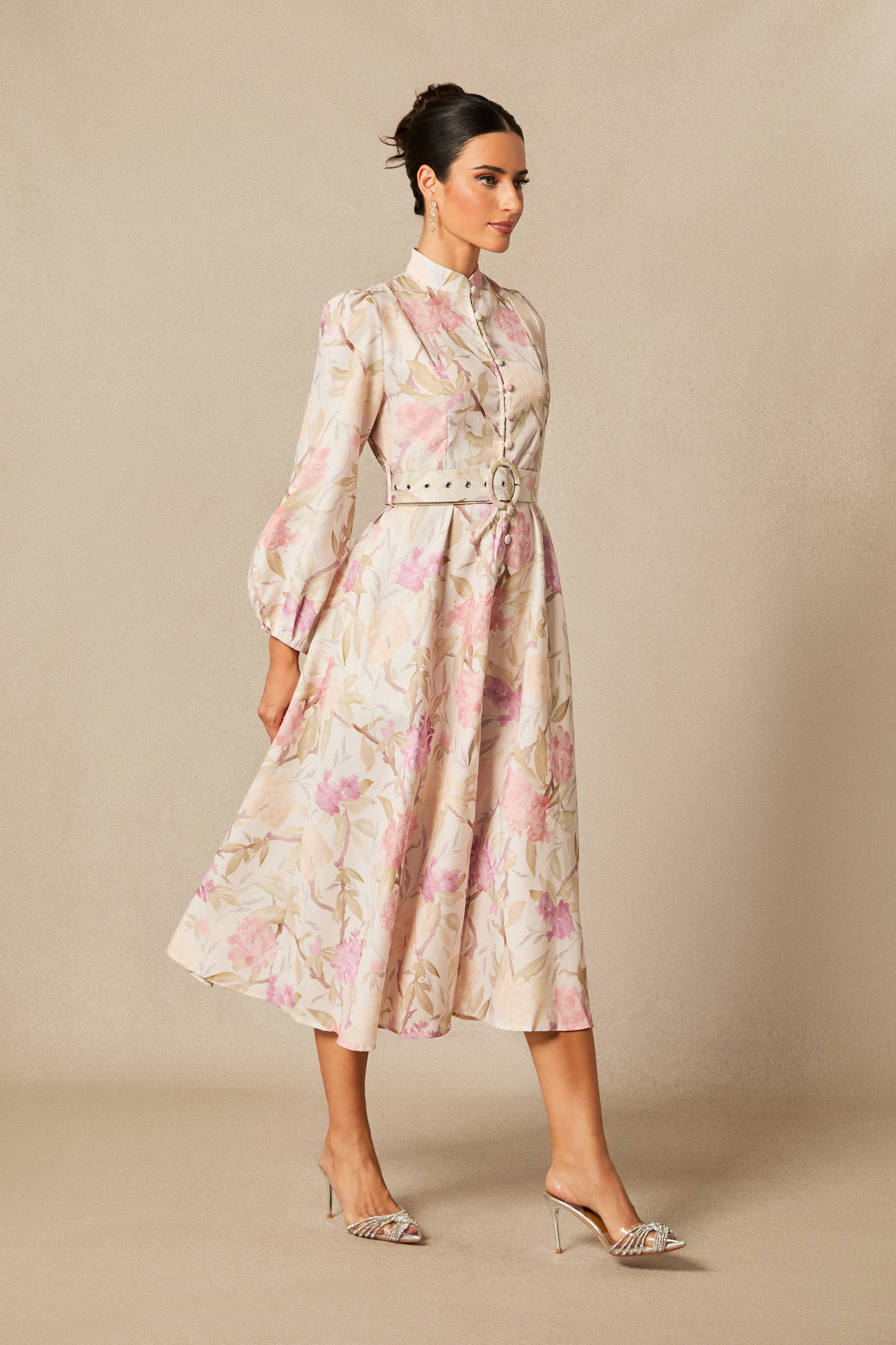 Callie Floral Print Puff Sleeve Midi Dress-purelyfable