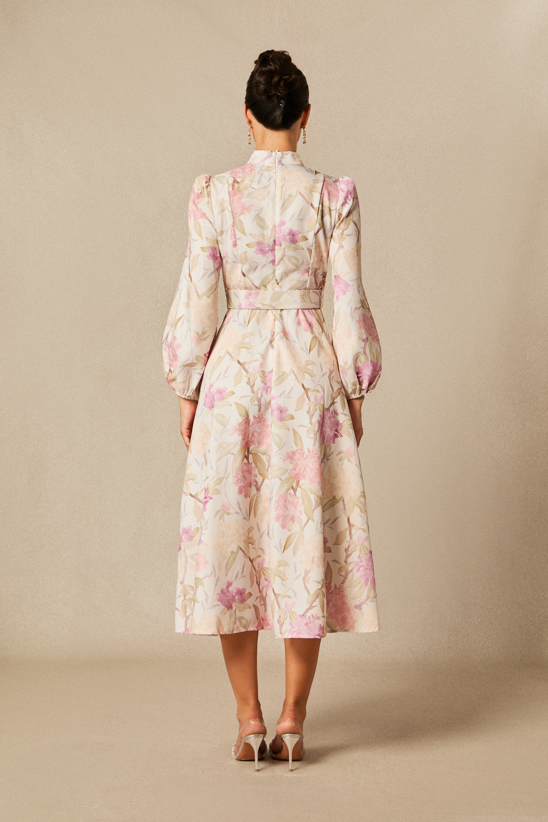 Callie Floral Print Puff Sleeve Midi Dress-purelyfable