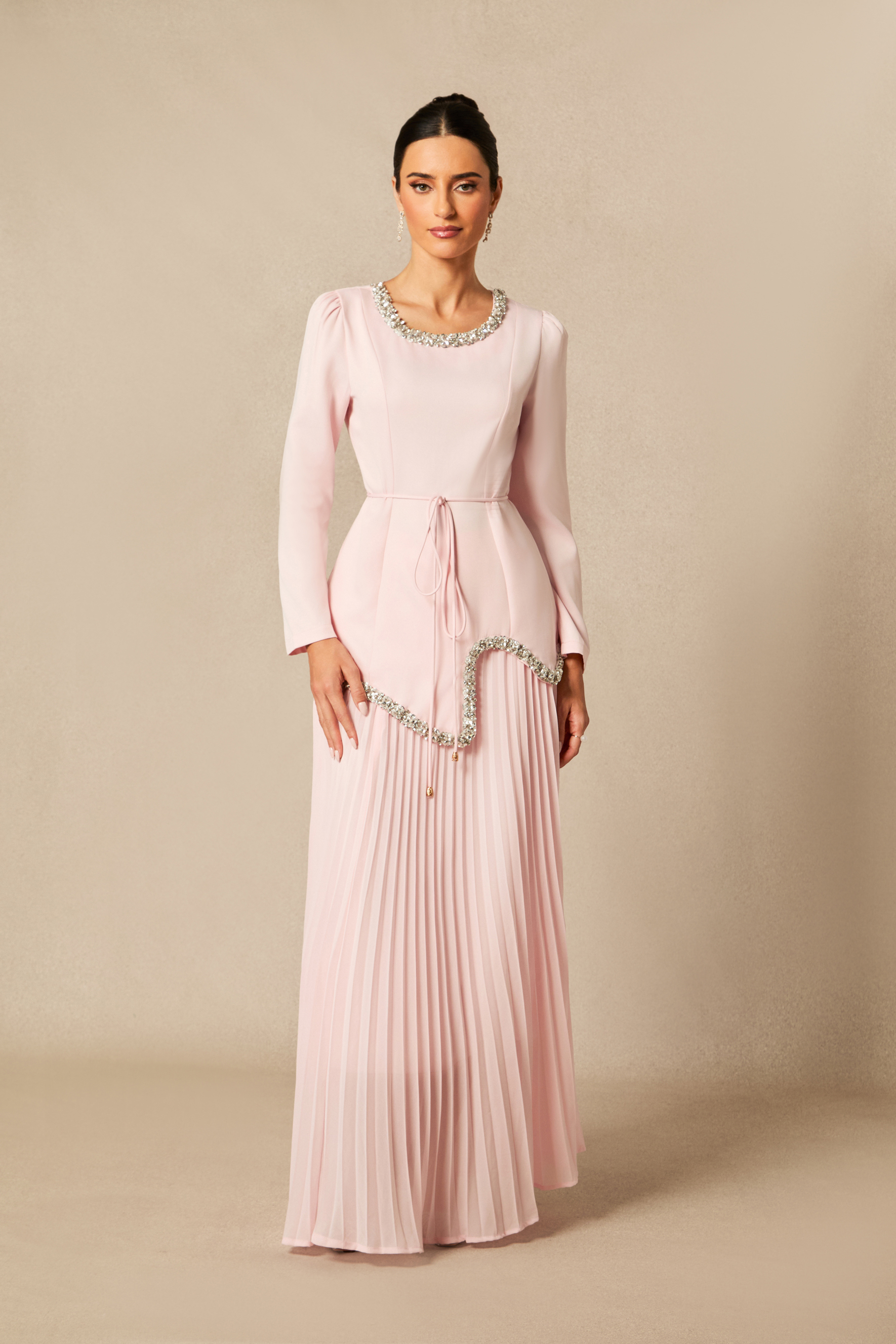 Athena Crystal Embellished Top & Pleated Skirt Set-purelyfable