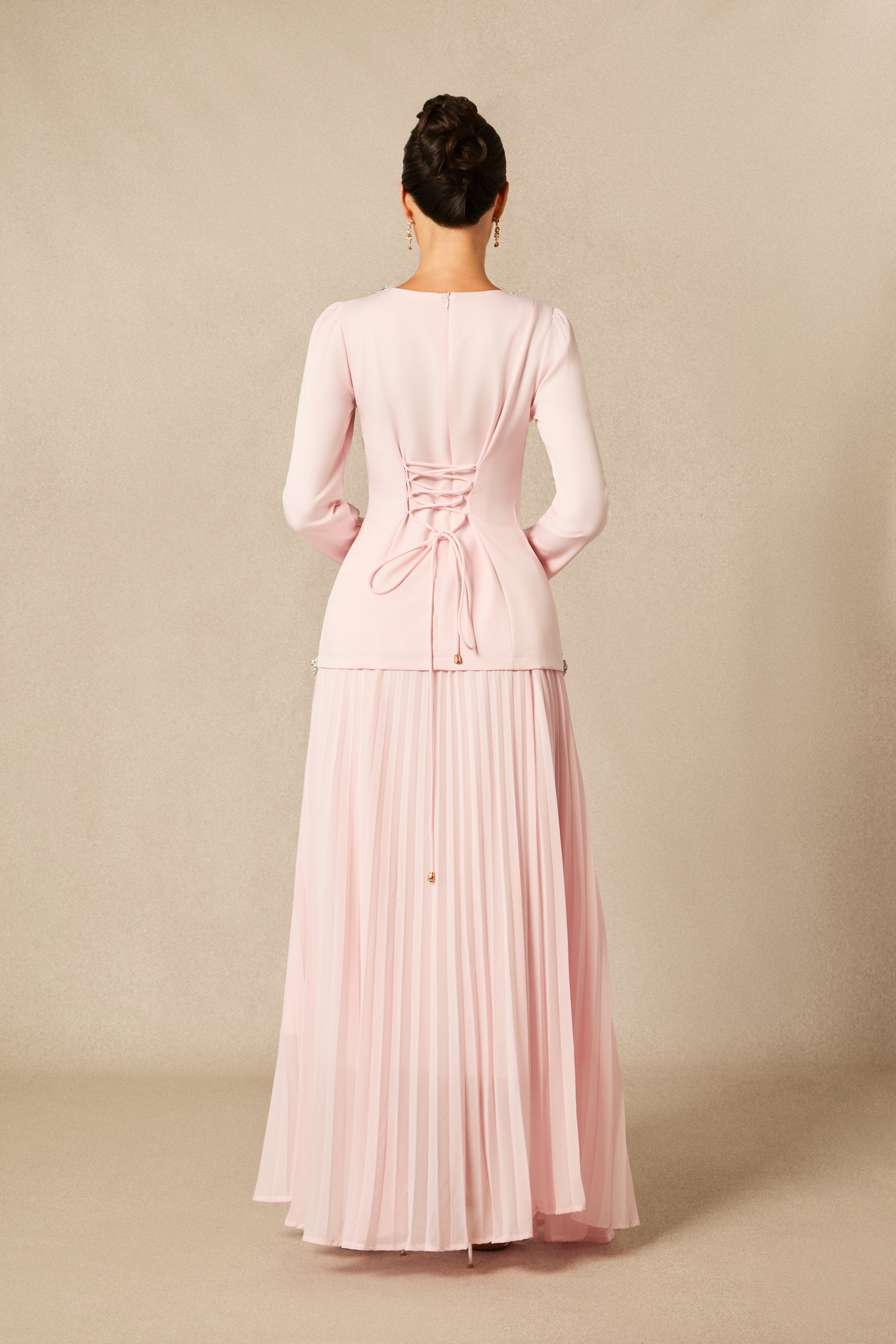Athena Crystal Embellished Top & Pleated Skirt Set-purelyfable