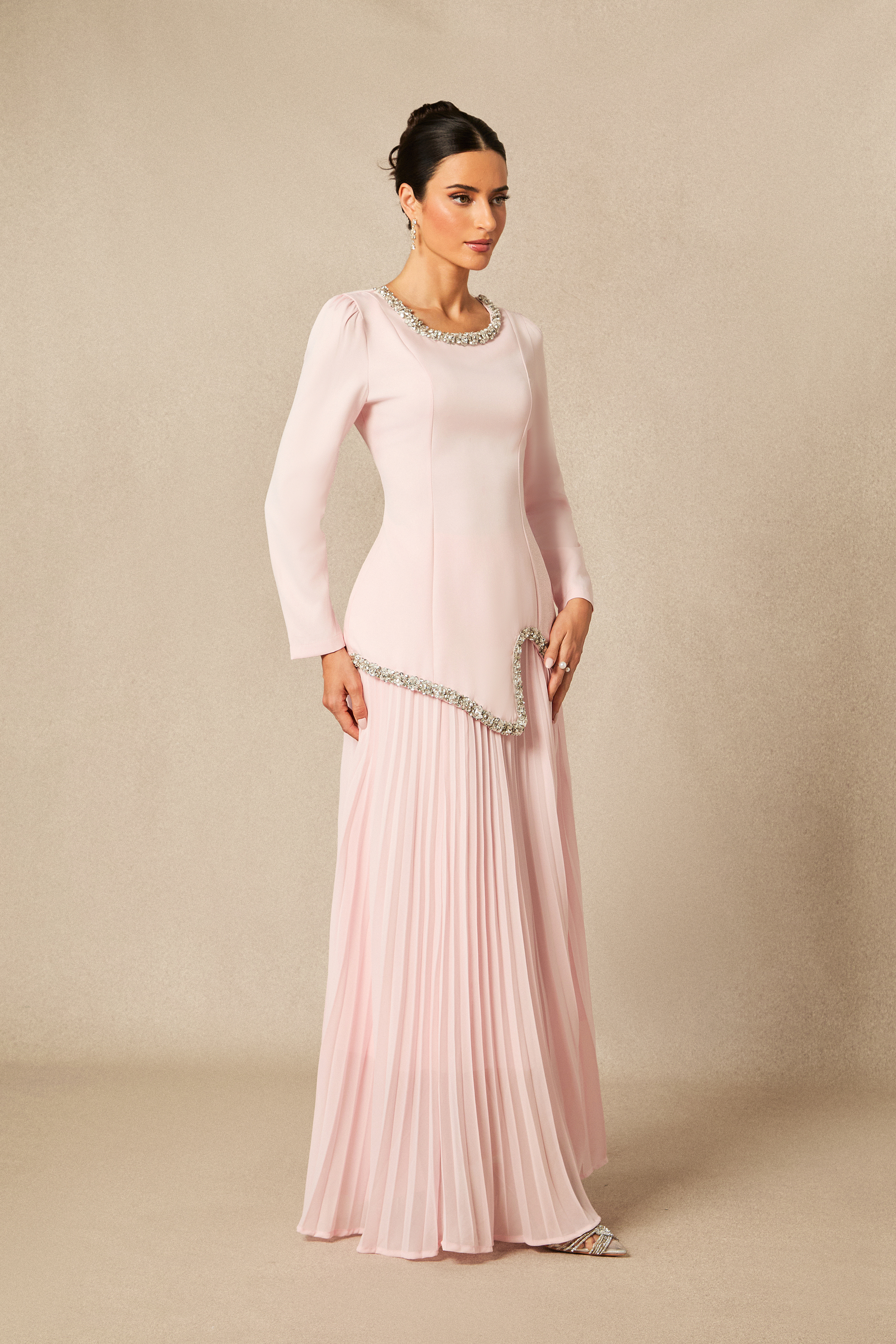 Athena Crystal Embellished Top & Pleated Skirt Set-purelyfable