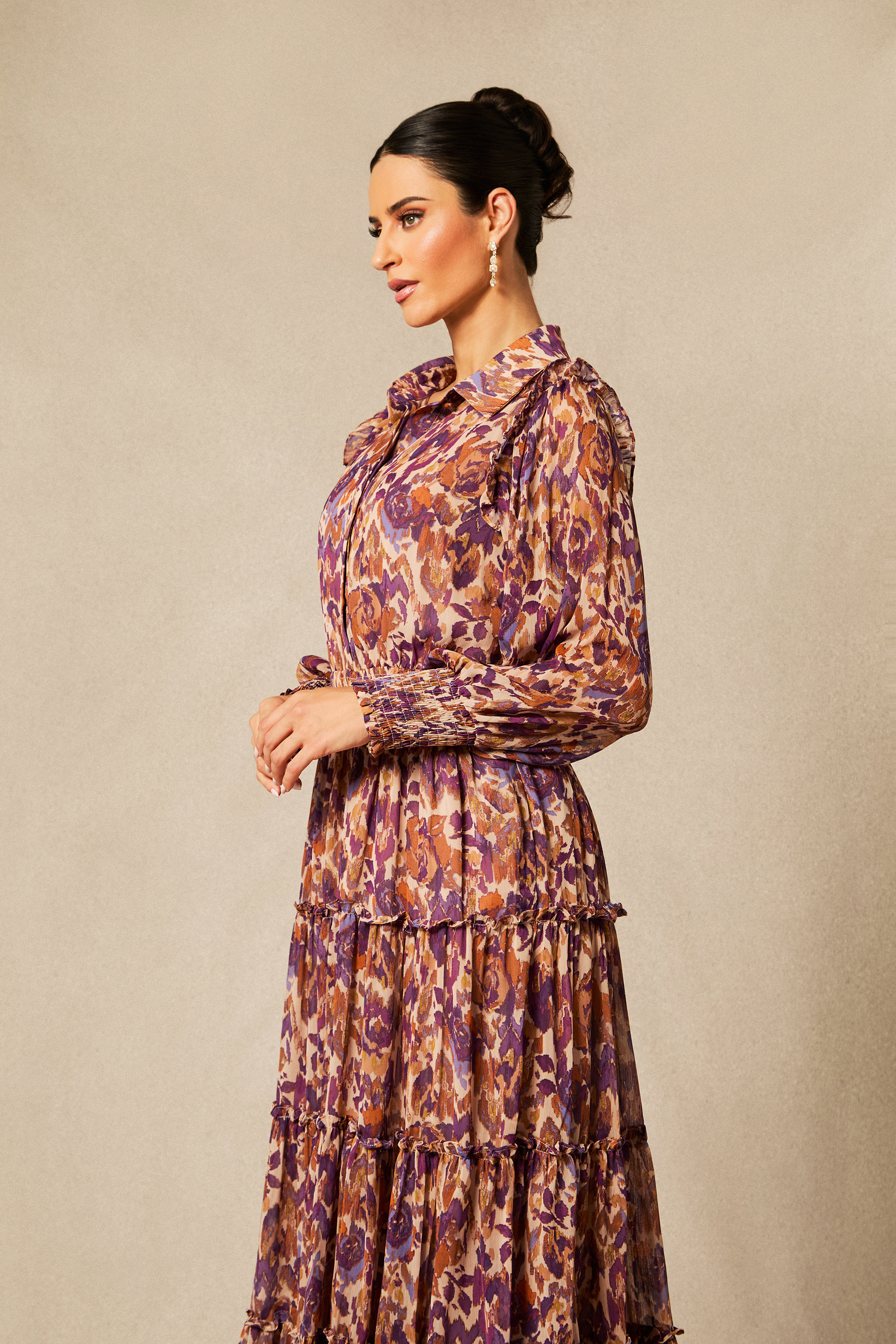 Cecelia Abstract Print Long Sleeve Midi Dress-purelyfable