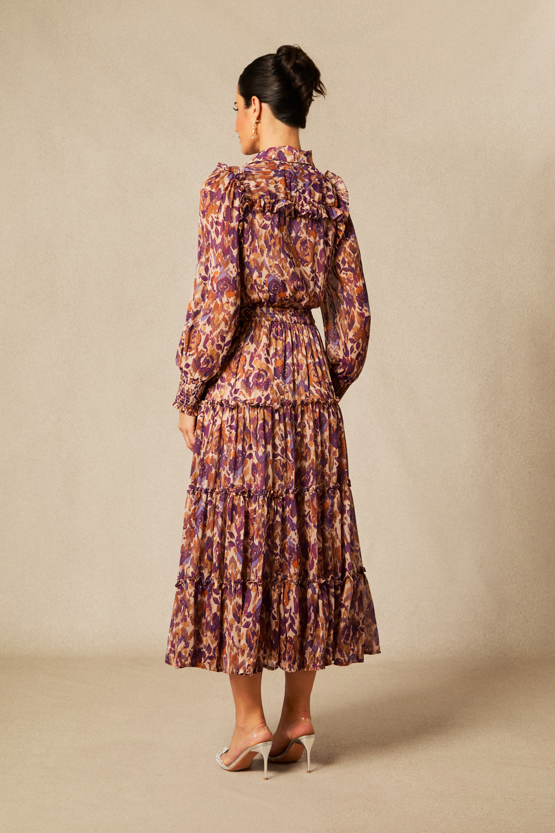 Cecelia Abstract Print Long Sleeve Midi Dress-purelyfable
