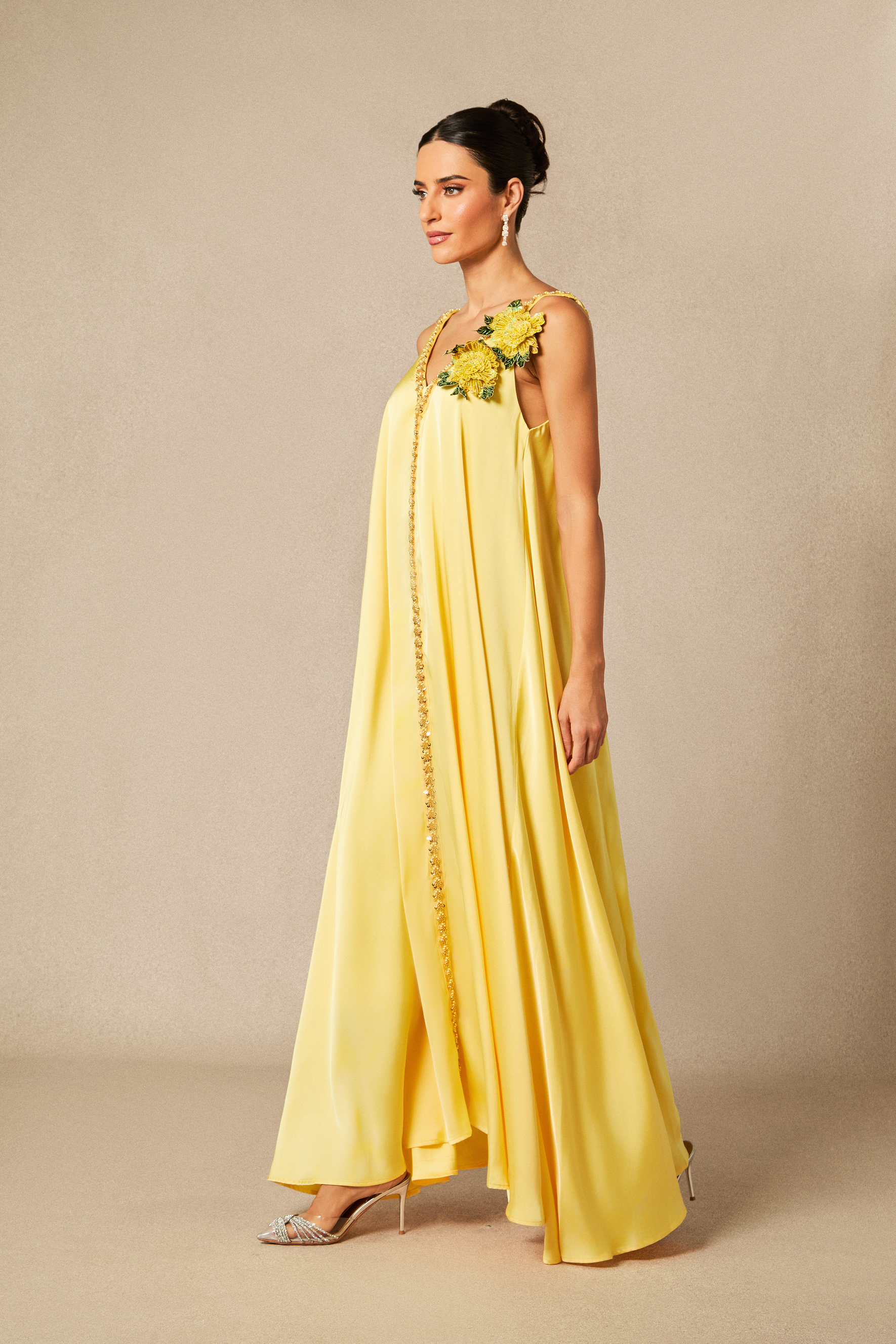 Sienna Floral Embroidered V-neck Satin Maxi Dress-purelyfable