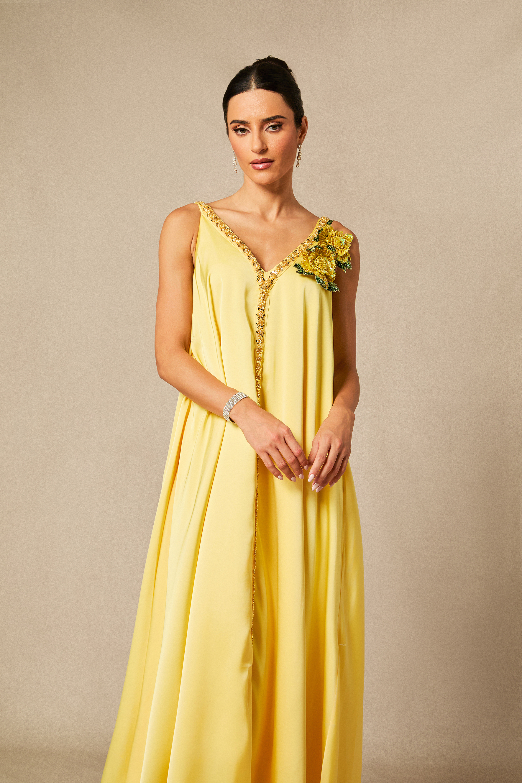 Sienna Floral Embroidered V-neck Satin Maxi Dress-purelyfable