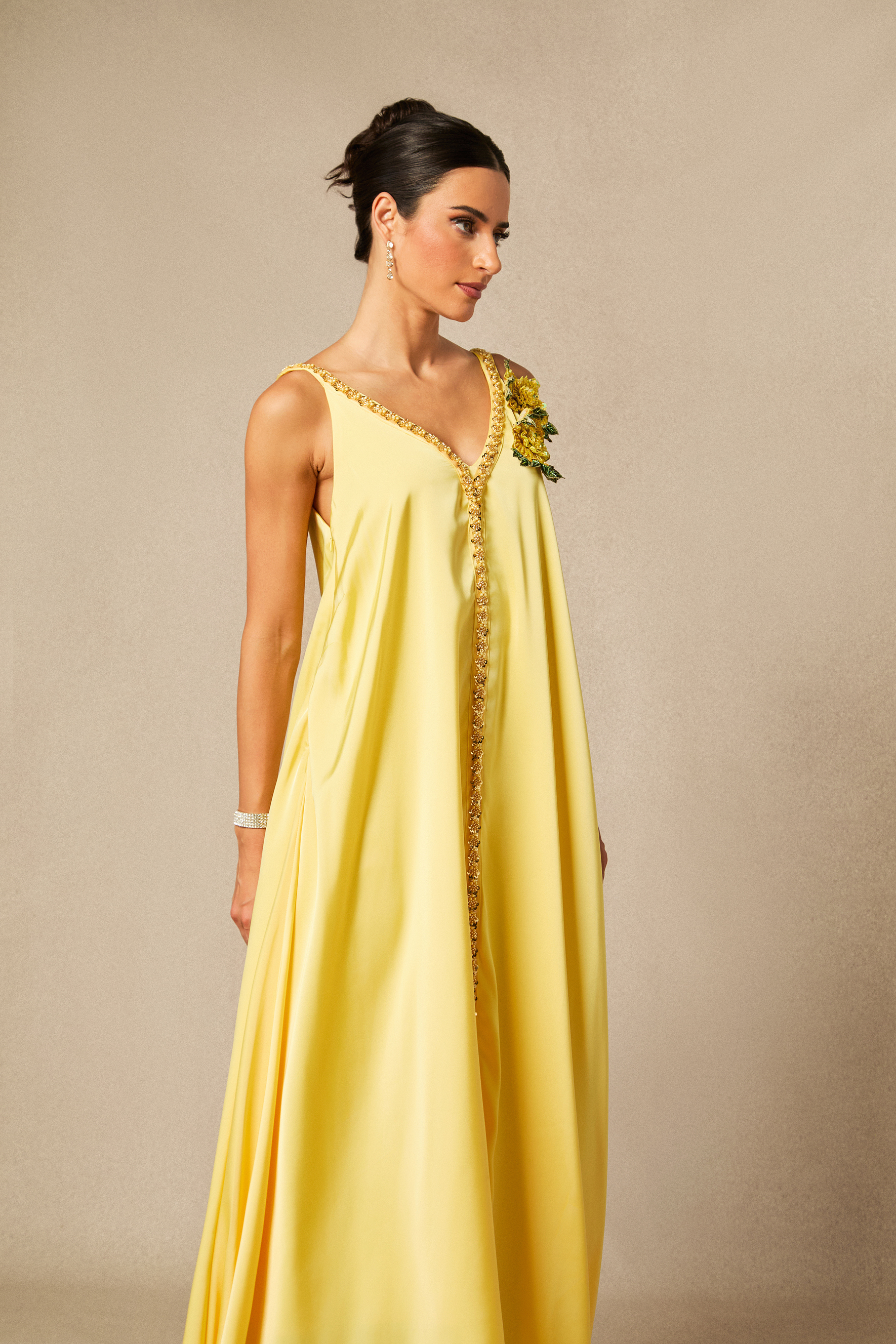 Sienna Floral Embroidered V-neck Satin Maxi Dress-purelyfable