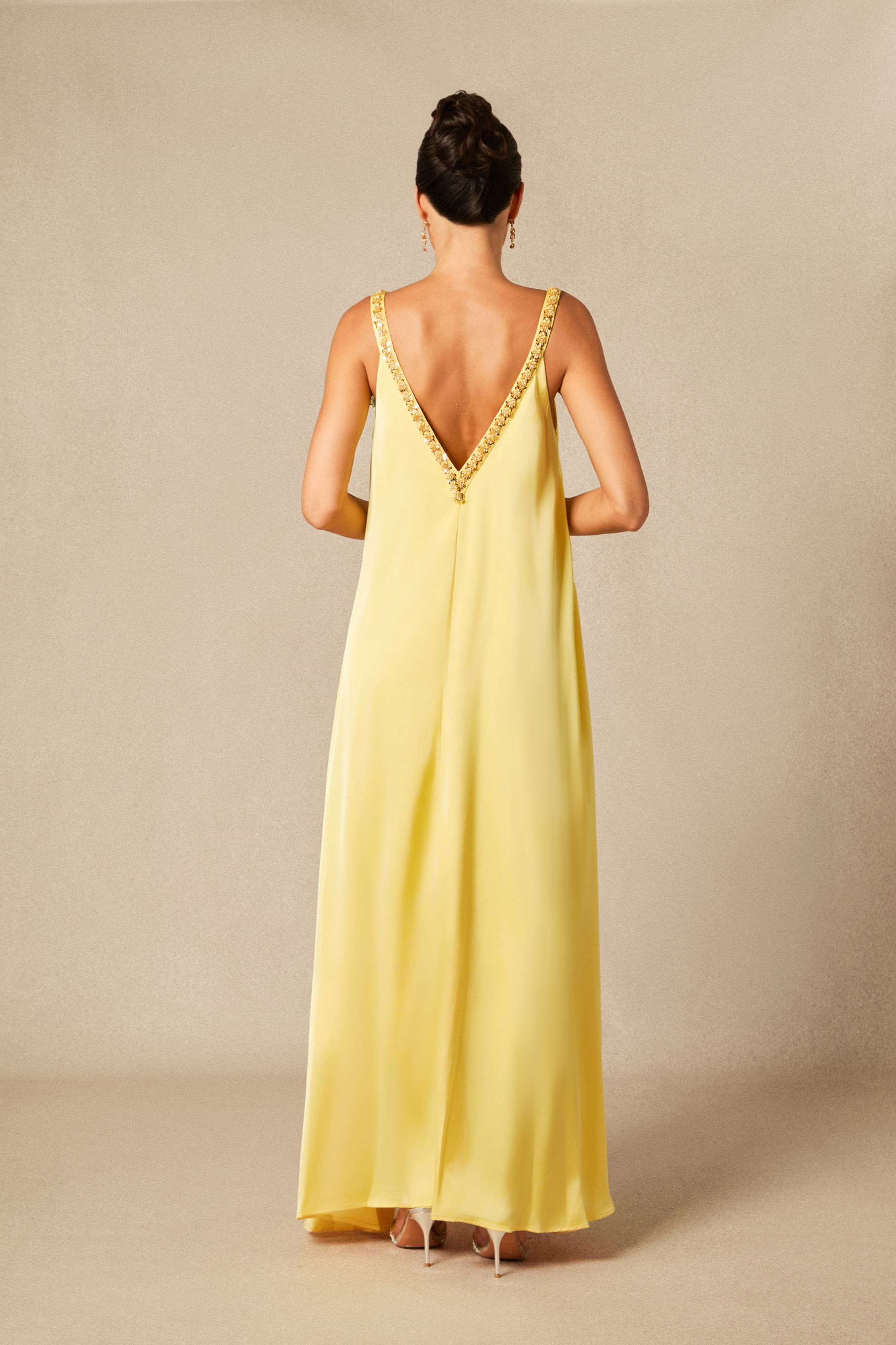 Sienna Floral Embroidered V-neck Satin Maxi Dress-purelyfable