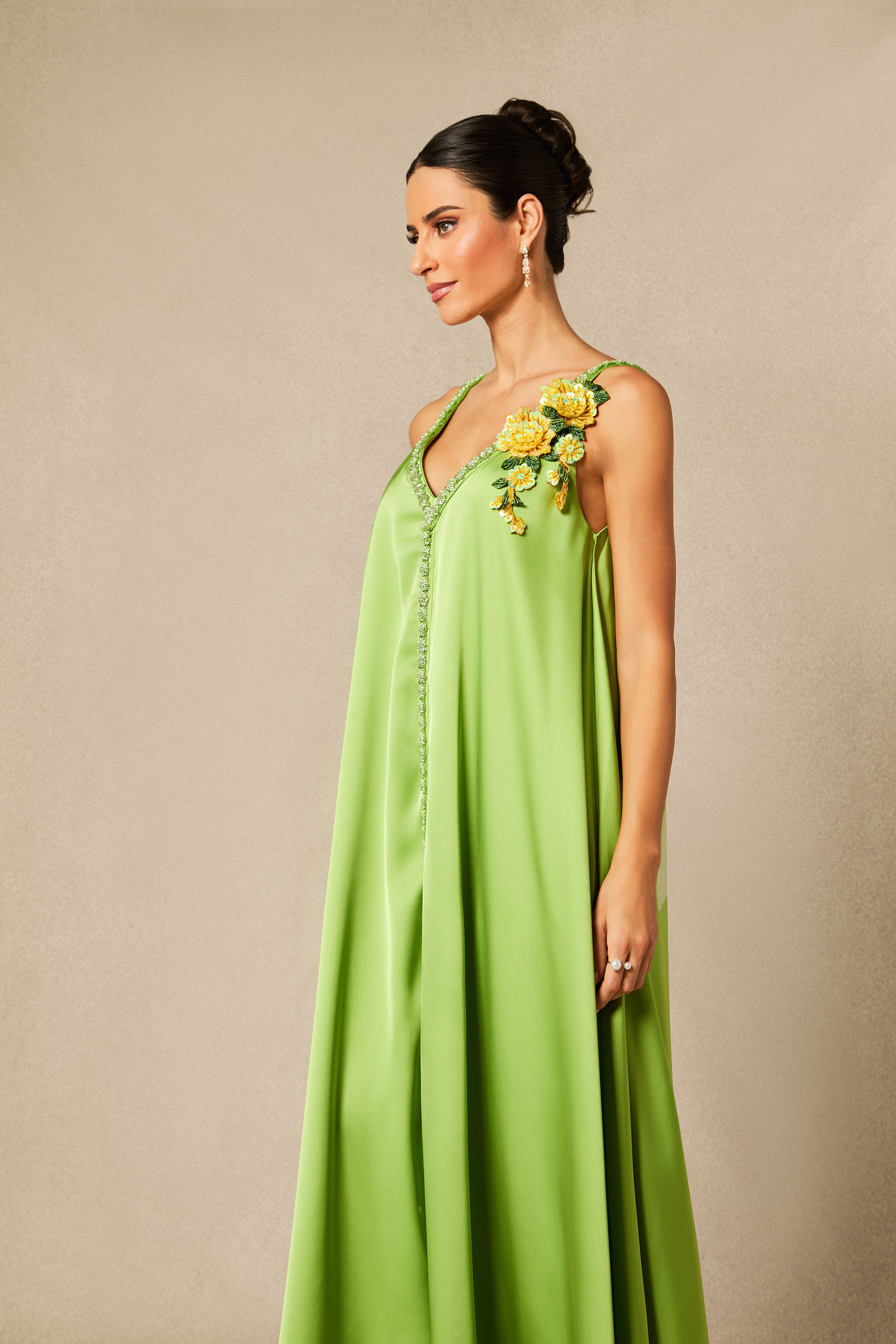 Sienna Floral Embroidered V-neck Satin Maxi Dress-purelyfable