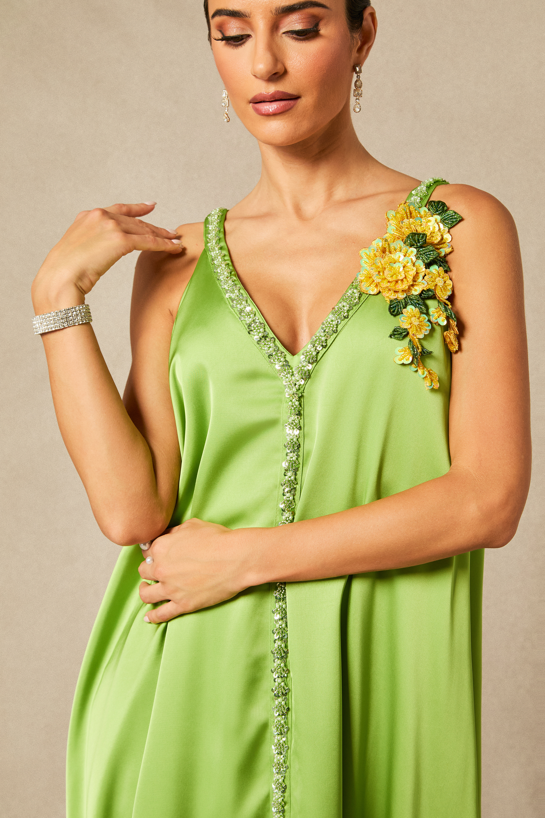 Sienna Floral Embroidered V-neck Satin Maxi Dress-purelyfable