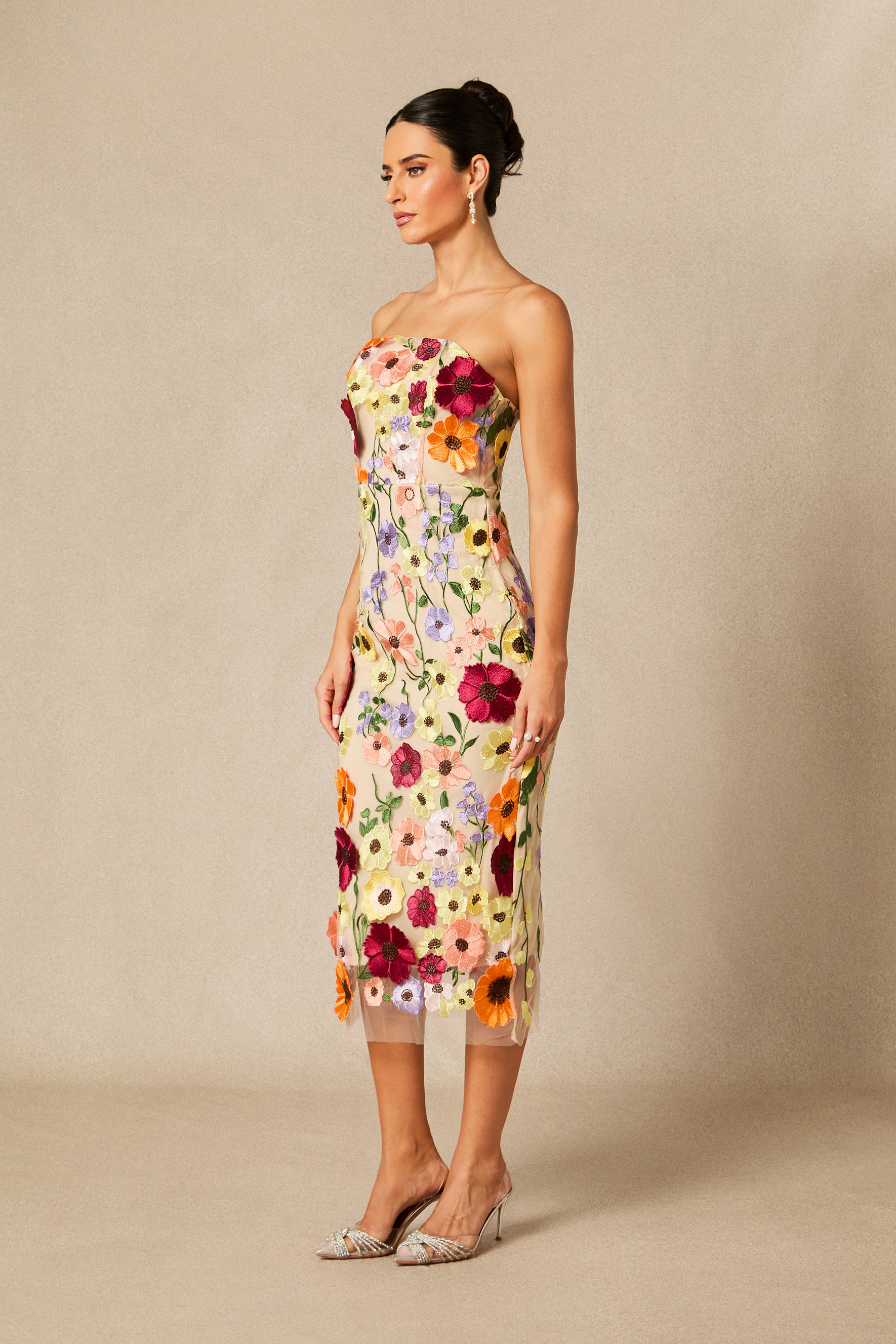 Belle Embroidered Floral Strapless Midi Dress-purelyfable