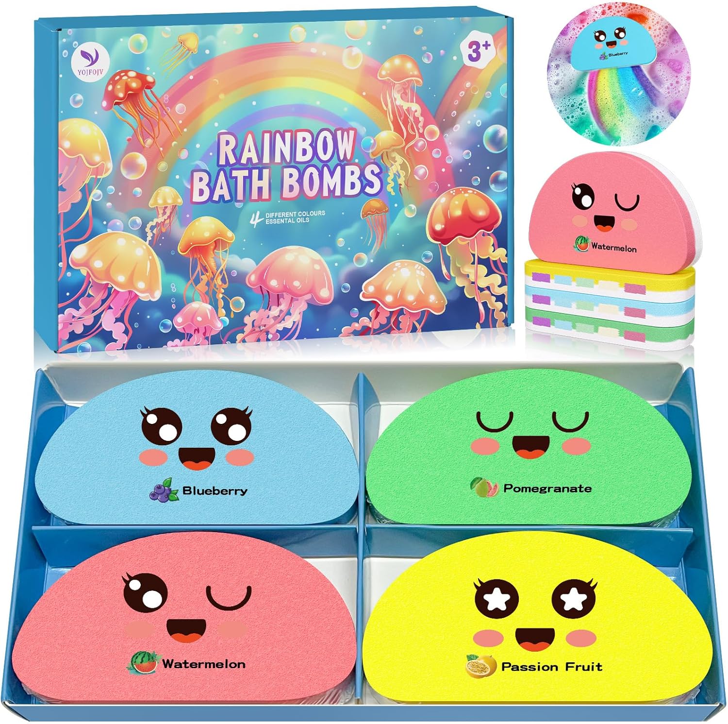 Kids Rainbow Bath Bomb Gift Set – Surprise Toy Inside, Easter Gift (4 Pack)