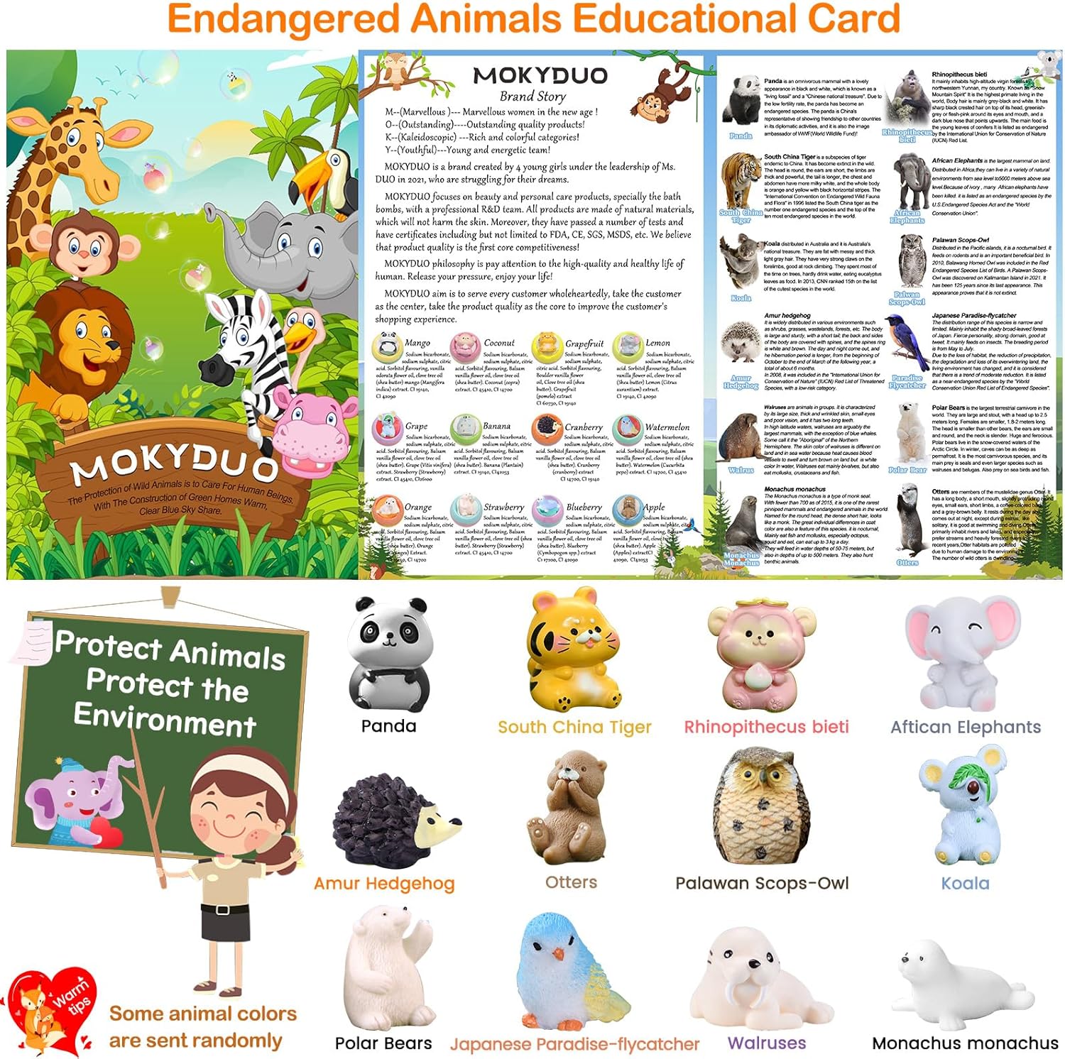 Bath Bombs for Kids with Surprise Inside,12-Pack Natural Organic Kids Bath Bombs with Endangered Animals Toys, Fun & Educational Gift, Ideal Birthday,Christmas,Children's Day Gifts kit