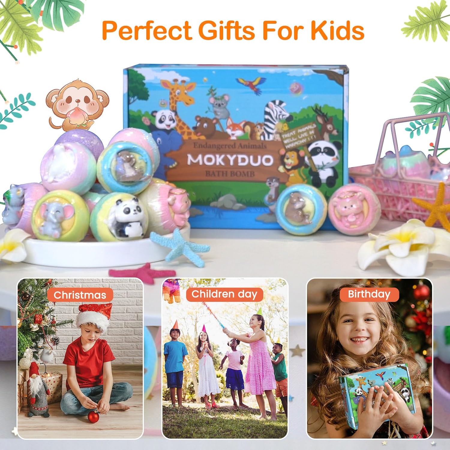 Bath Bombs for Kids with Surprise Inside,12-Pack Natural Organic Kids Bath Bombs with Endangered Animals Toys, Fun & Educational Gift, Ideal Birthday,Christmas,Children's Day Gifts kit