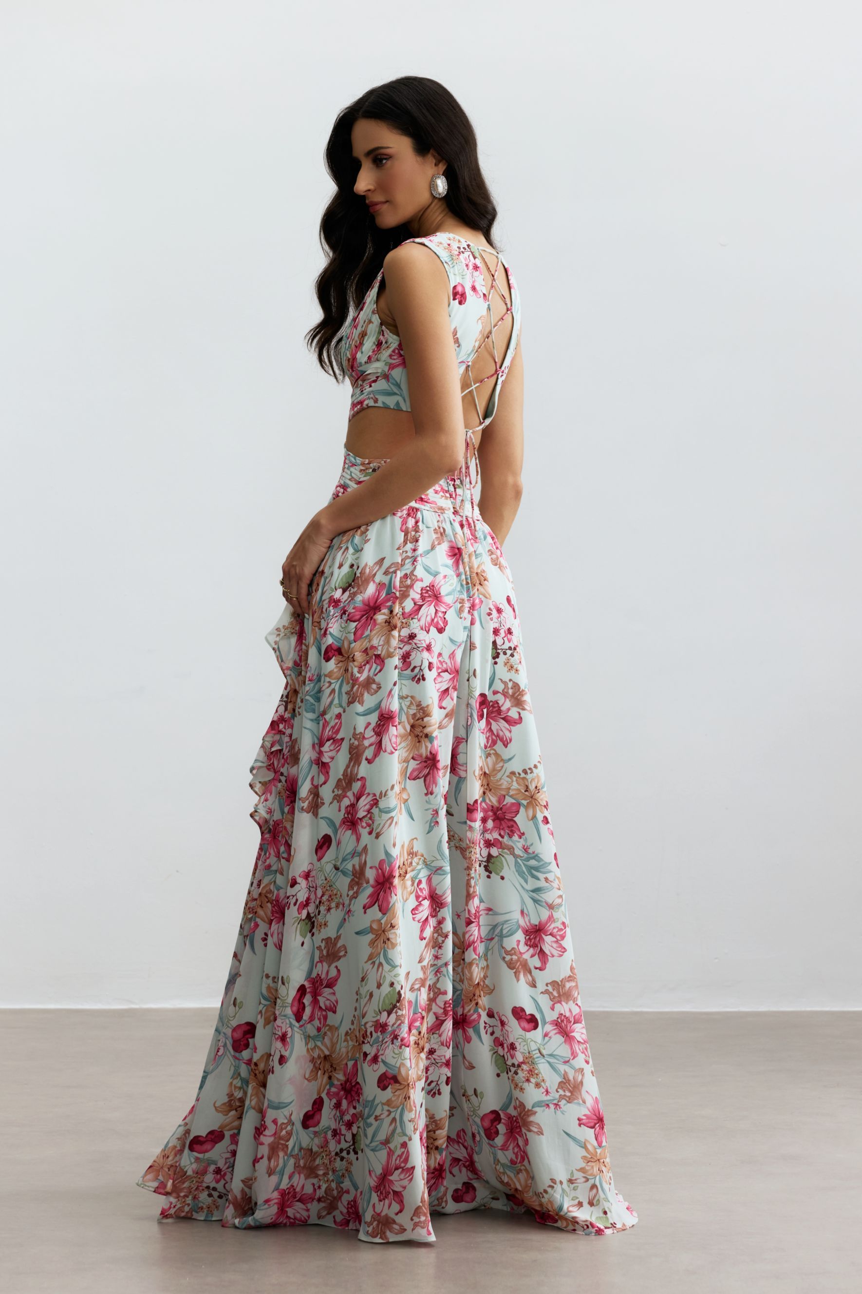 Anila Printed Pleated Ruffle Maxi Dress-purelyfable