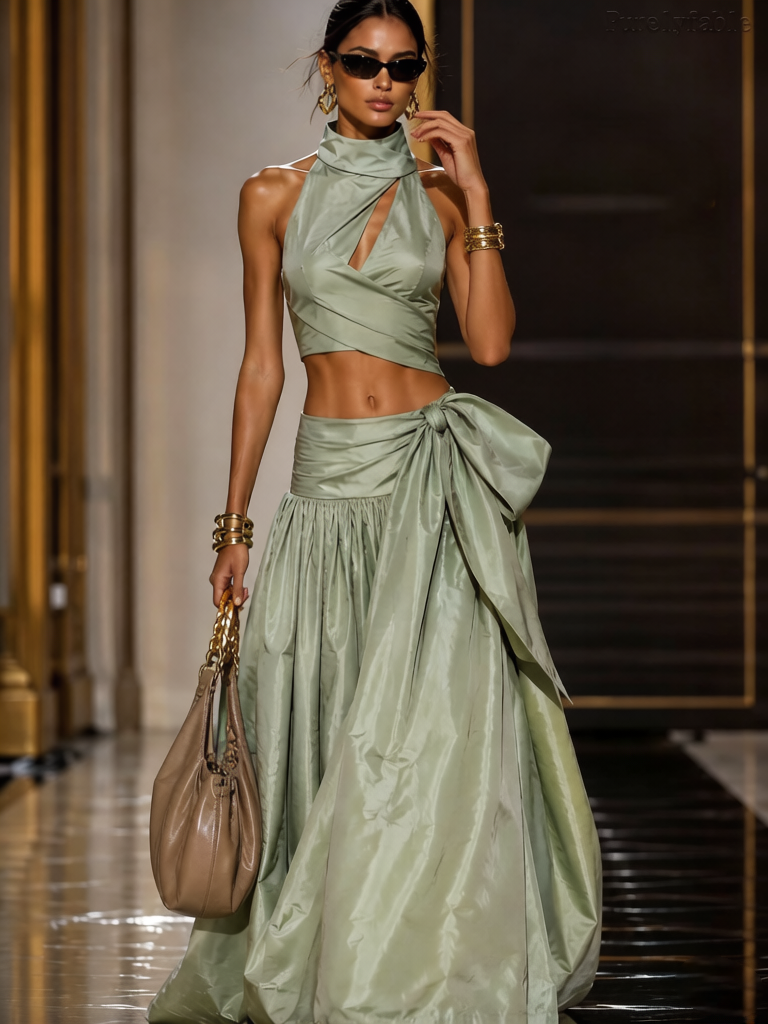 Inara's Light Green Neck-Wrap Top and Dress Set