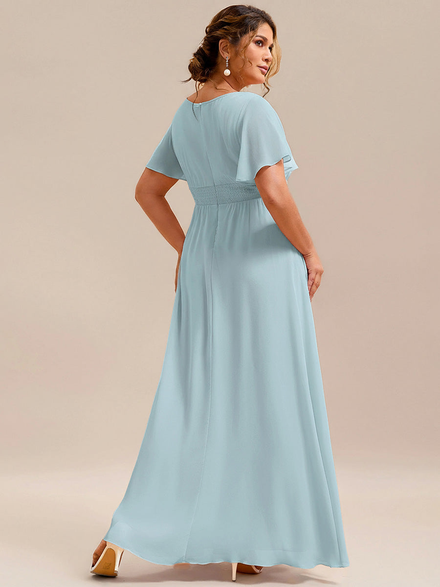 Plus Size Printed Chiffon Pleated Maxi Wedding Guest Dress