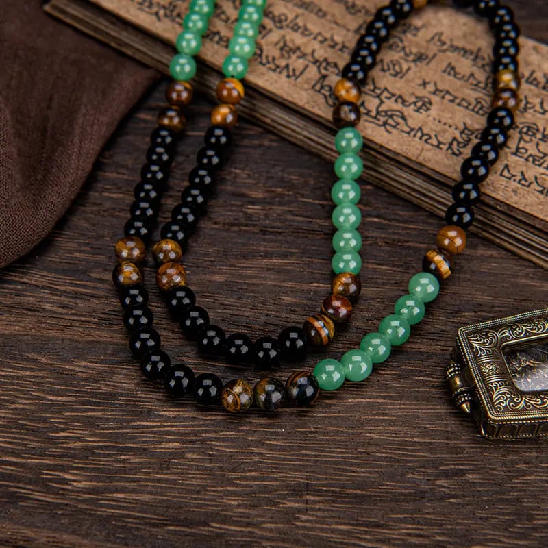 ✨ Money Attraction Necklace With GreenAventurine & Tiger Eye Pendant Healing Crystal Stone