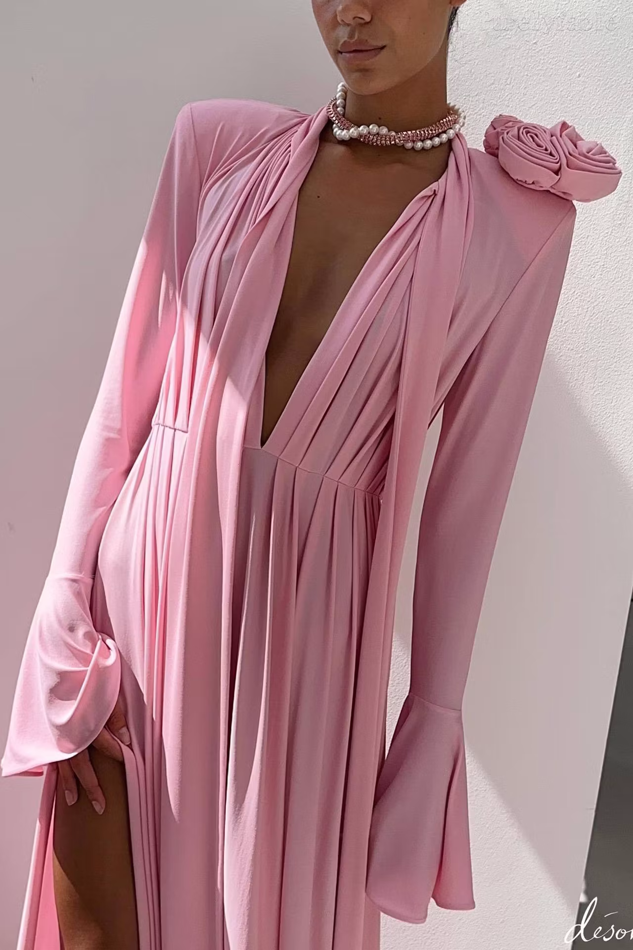 Elodie Pink Cut-Out Deep-V Dress
