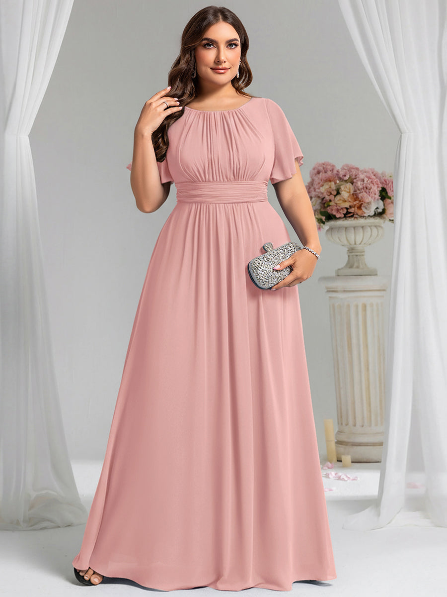 Plus Size Printed Chiffon Pleated Maxi Wedding Guest Dress