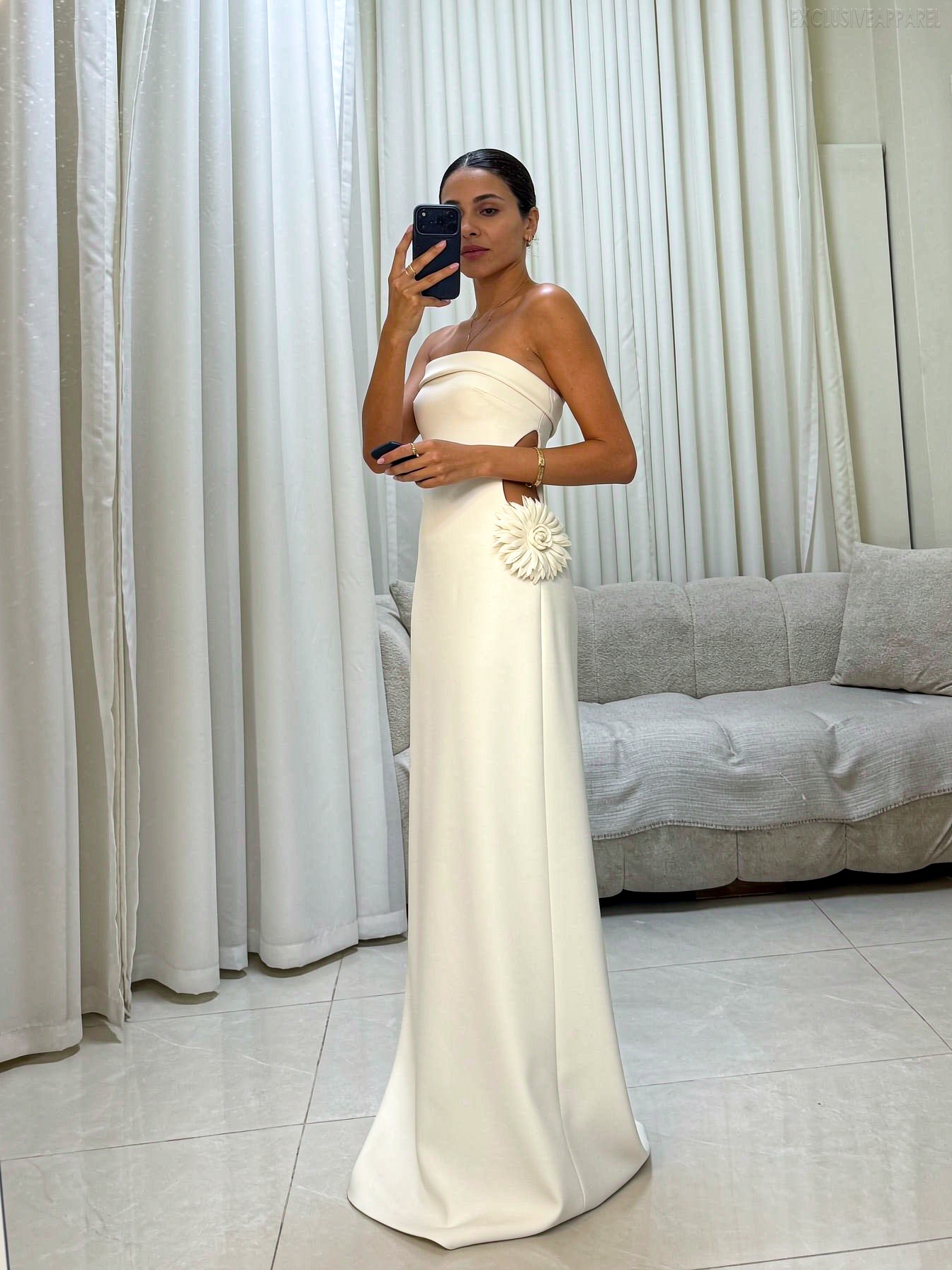 Nadia White Strapless Long Dress With Cut-Out Design