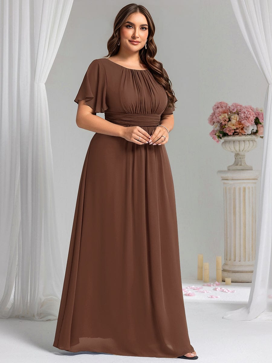 Plus Size Printed Chiffon Pleated Maxi Wedding Guest Dress
