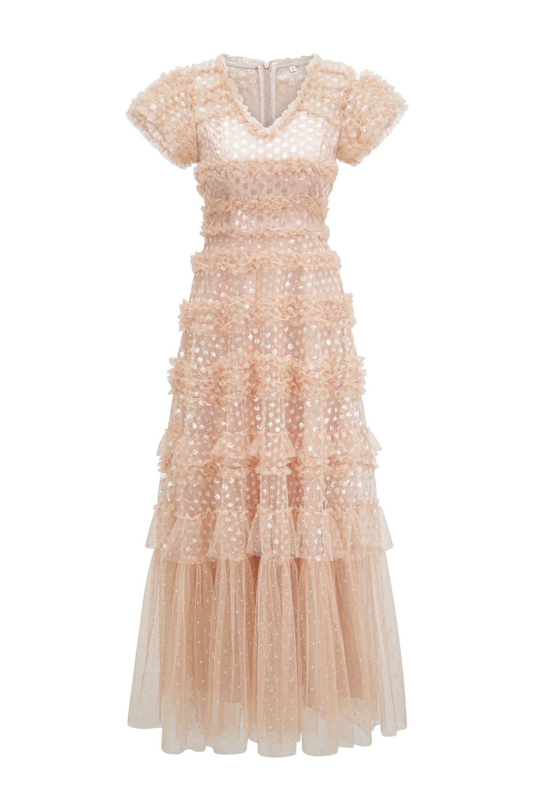 Dreamy Sweetness Nude Short Sleeve Tiered Maxi Dress-purelyfable