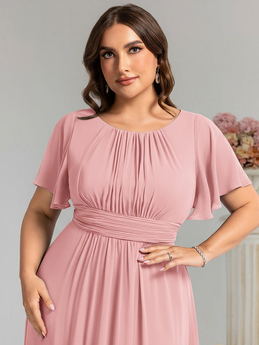 Plus Size Printed Chiffon Pleated Maxi Wedding Guest Dress