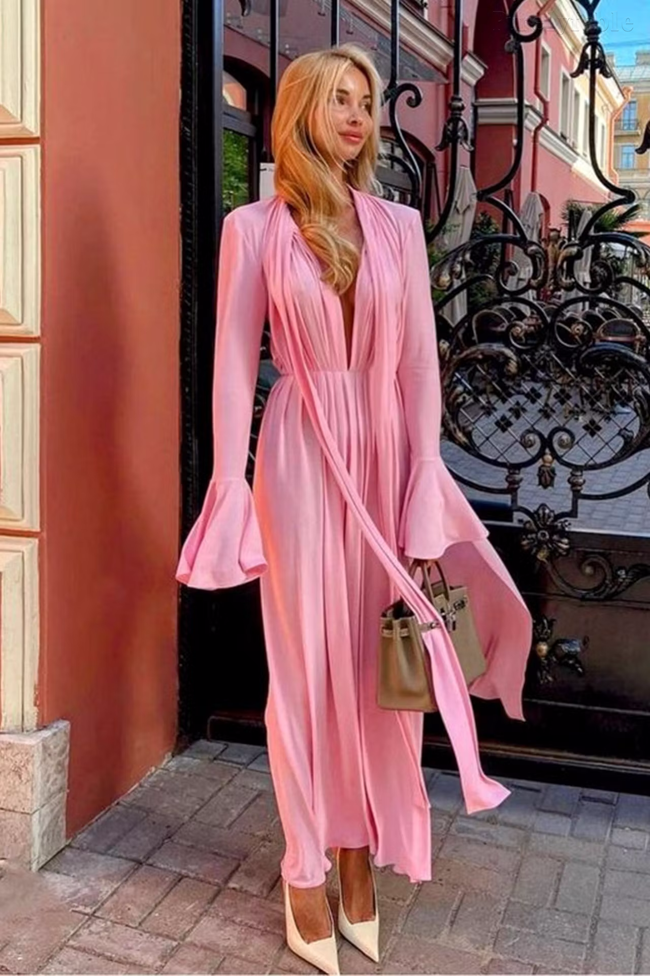 Elodie Pink Cut-Out Deep-V Dress