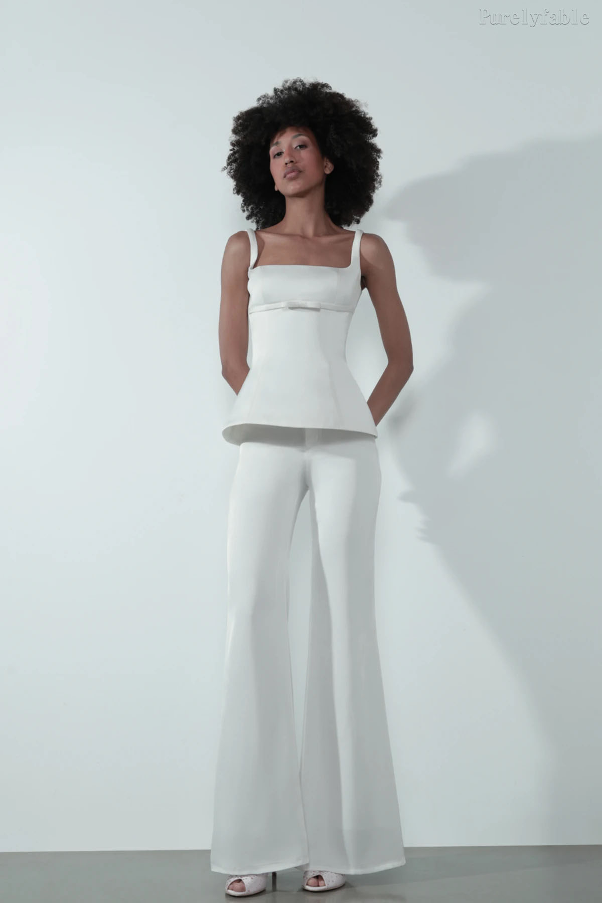 Thalia White Ruffled Wide-Leg Pants Suit