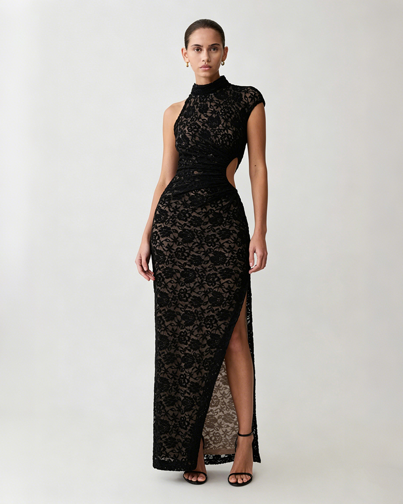 Seraphina Black High Neck Lace Cut-out Dress