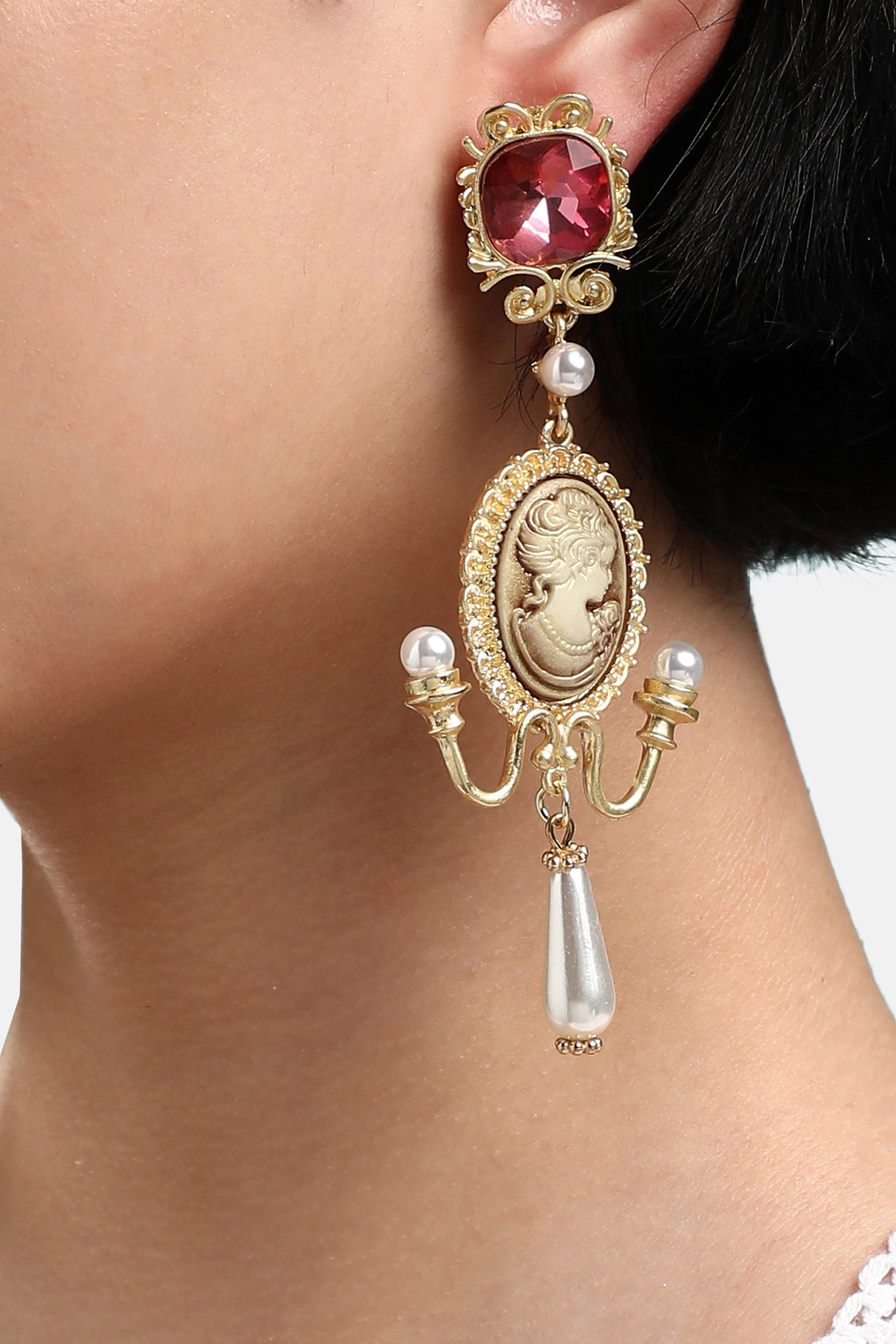 Cameo Queen Head Portrait Earrings-purelyfable