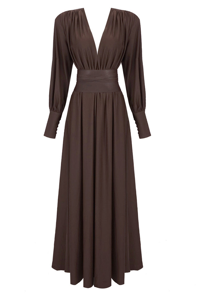Renata Plunge Long Sleeve Maxi Dress-purelyfable