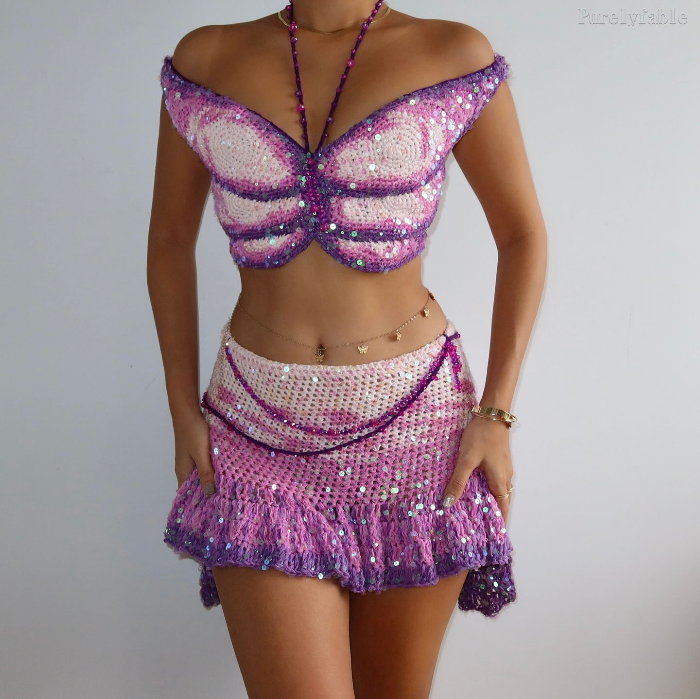 Gracelyn Purple Ombré Butterfly Mini Skirt Set
