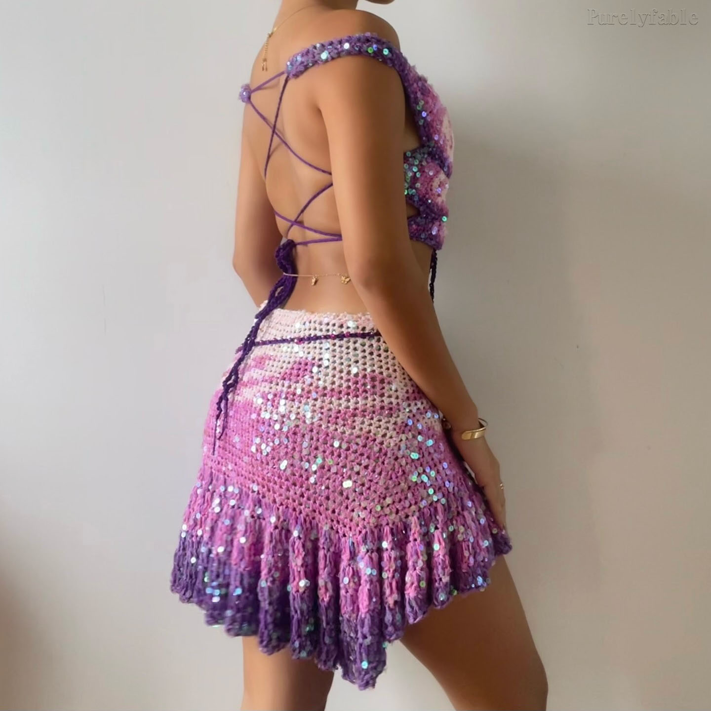 Gracelyn Purple Ombré Butterfly Mini Skirt Set
