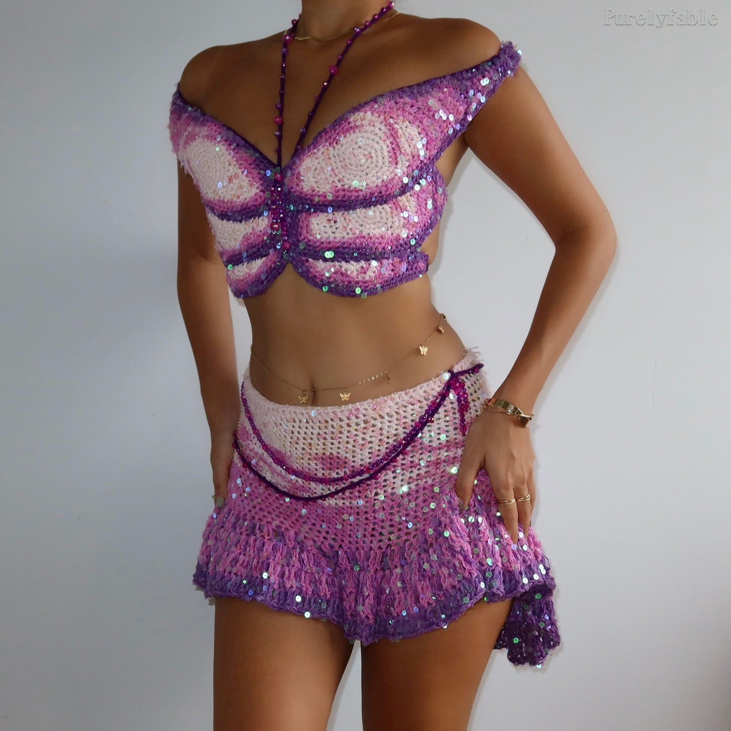 Gracelyn Purple Ombré Butterfly Mini Skirt Set
