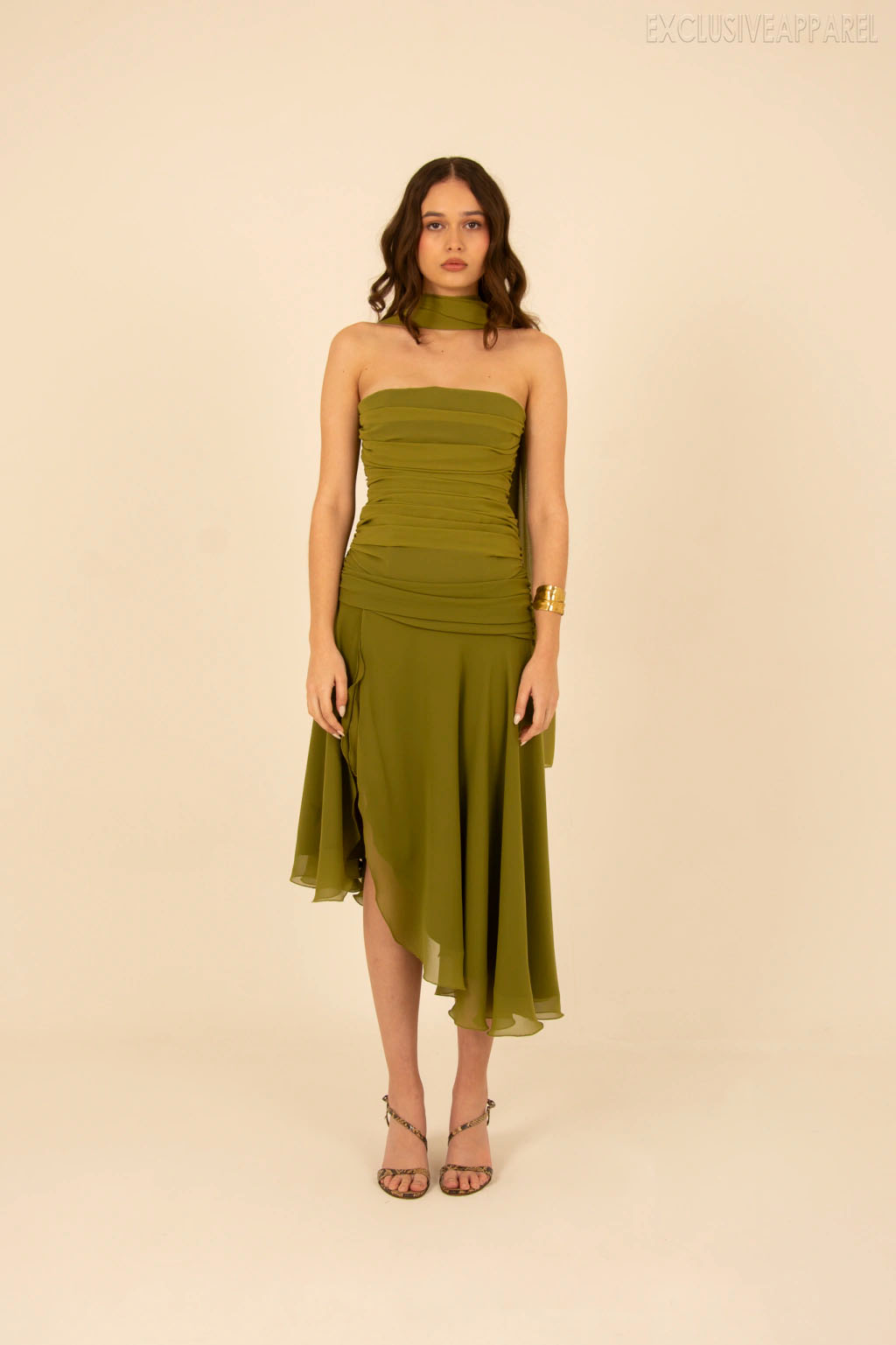 Zaida Green High-necked Irregular Mid-length Dress