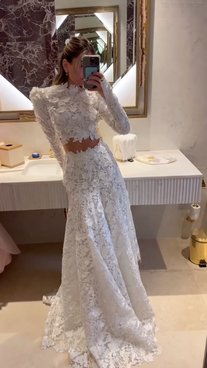 Luna White High-necked Floral Dress Set