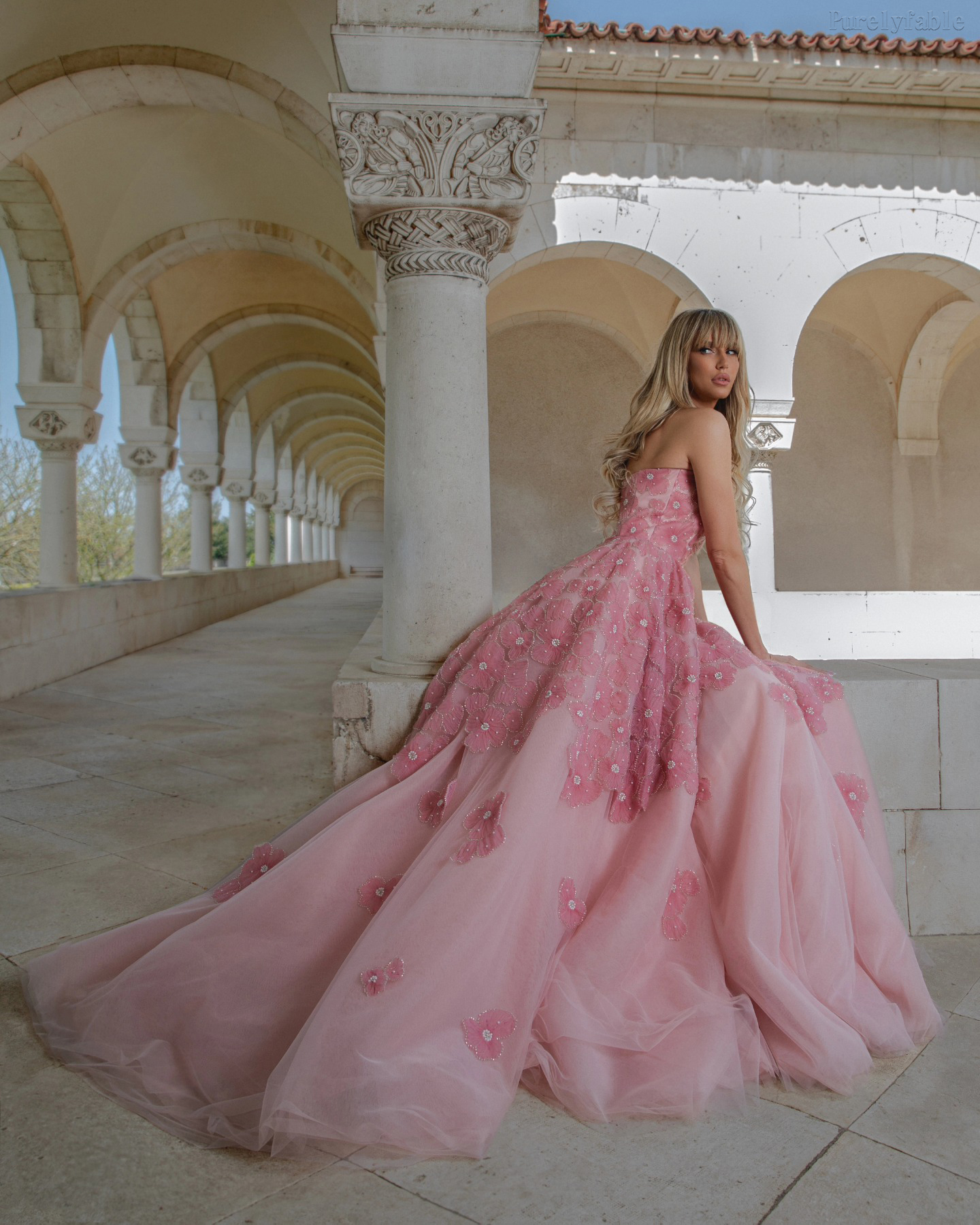 Arabella Pink Strapless Mesh Long Dress